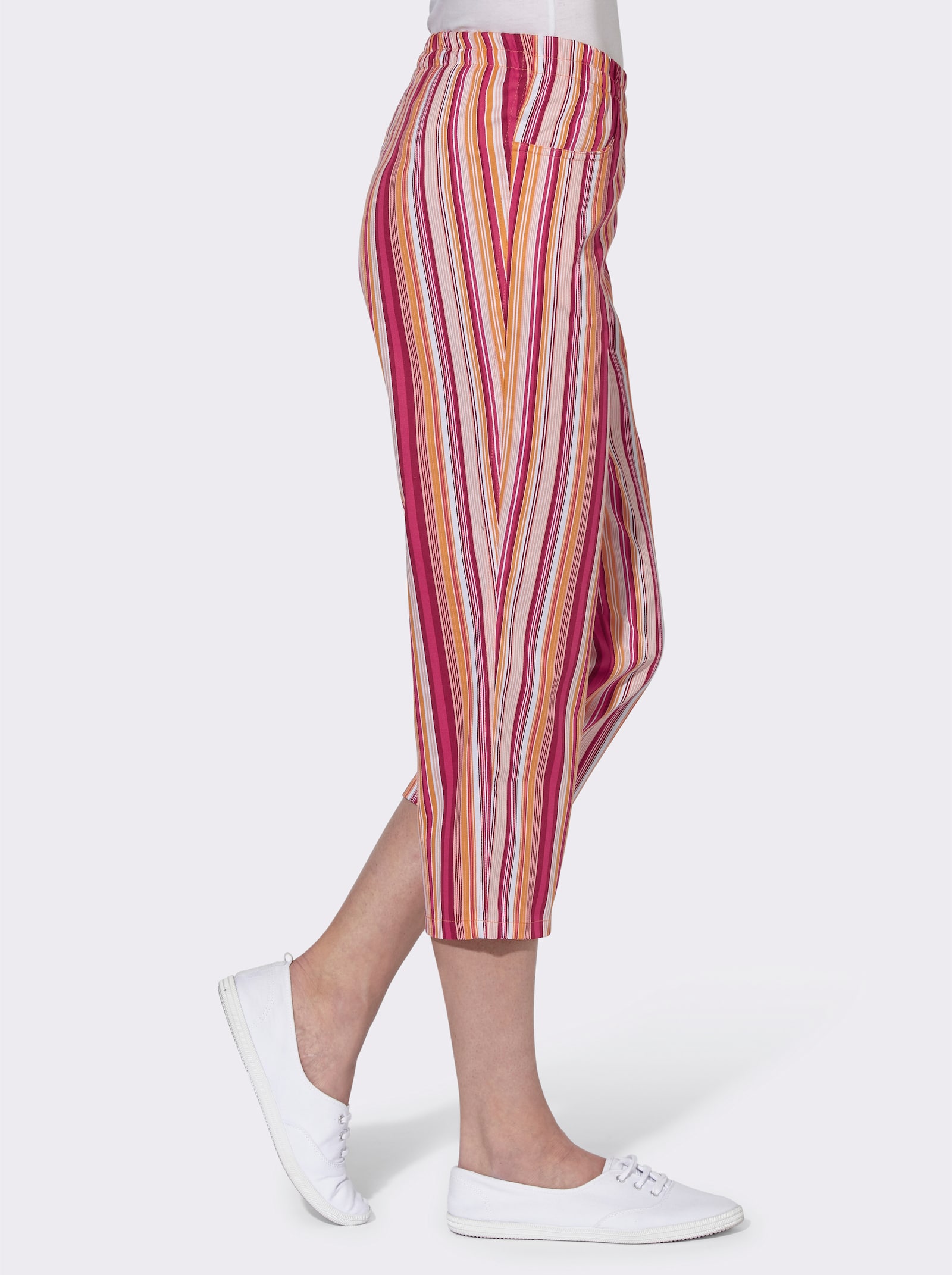 Caprihose aus reiner Baumwolle - apricot-rot-gestreift
