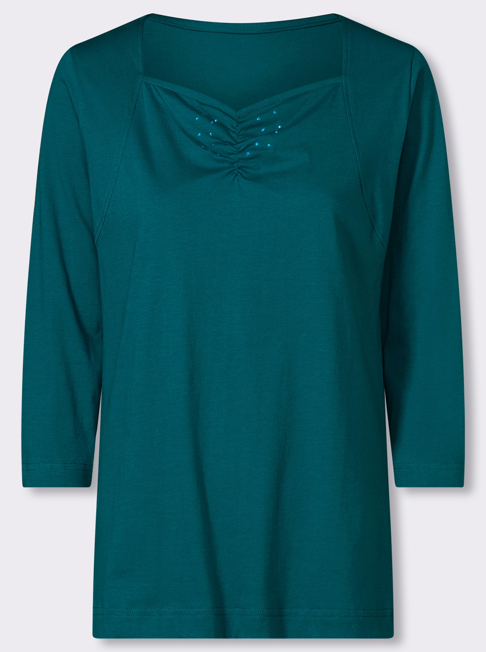 3/4-Arm-Shirt mit Herz-Ausschnitt, Baumwolle - aquapetrol