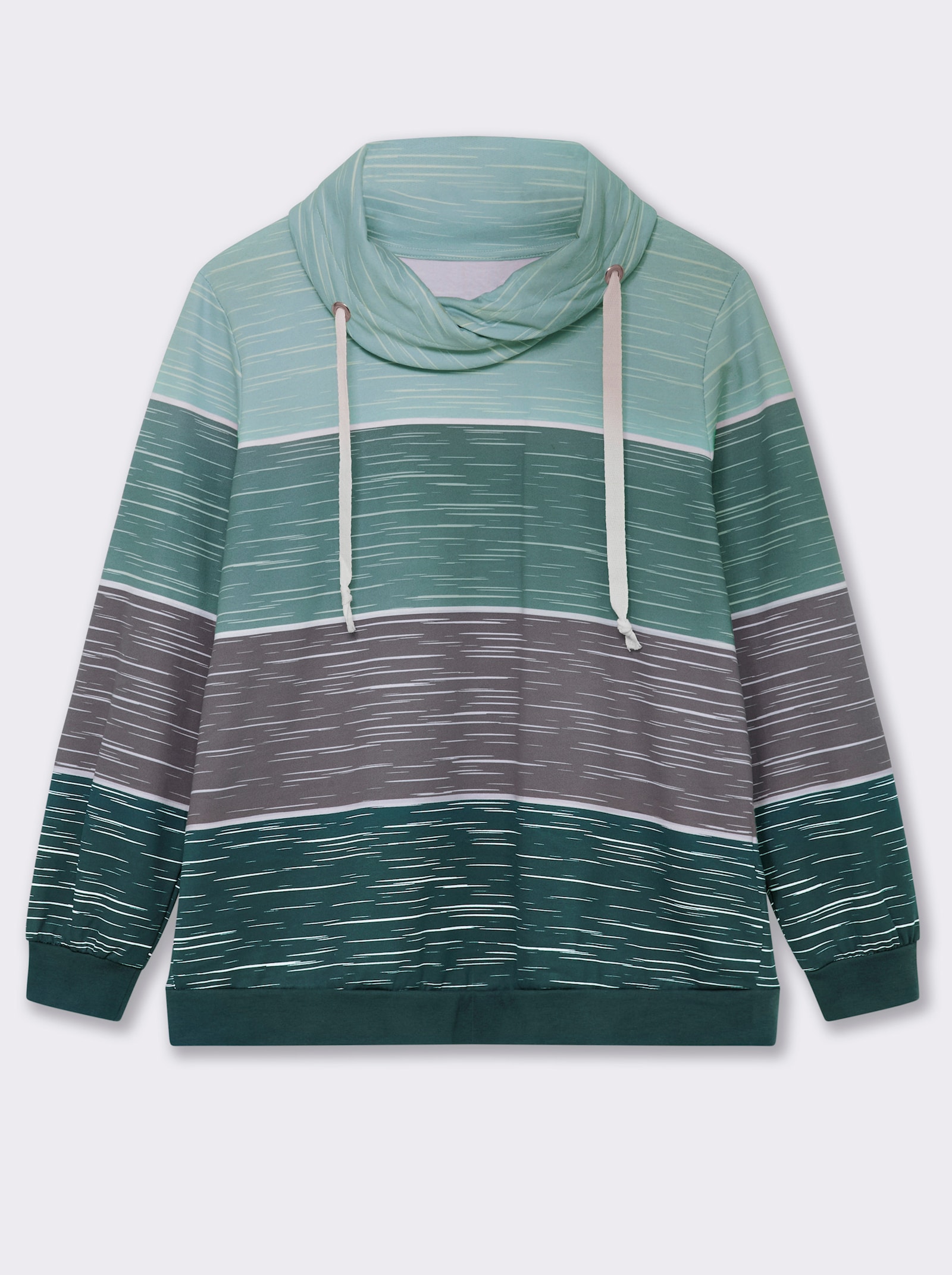 Sweatshirt mit überlappendem Rollkragen - petrol-kalkmint-bedruckt