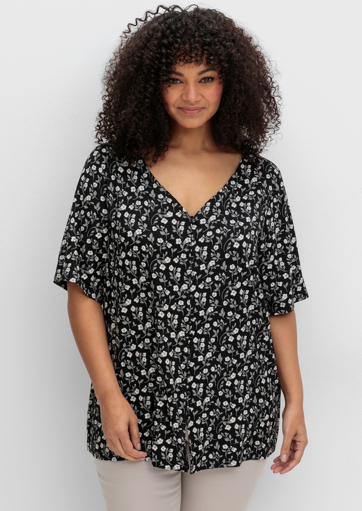 sheego Shirt - schwarz-gemustert