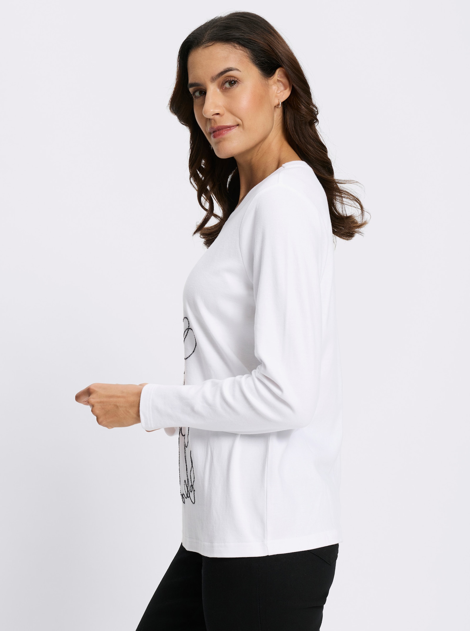 Rundhalsshirt mit platzierter Kordelstickerei - ecru