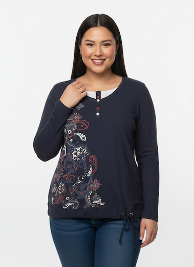 Rundhalsshirt im 2-in-1-Look - marine-weiß-bedruckt