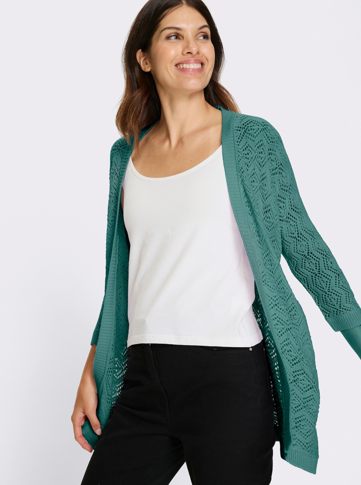 Ajourstrickjacke - salbei
