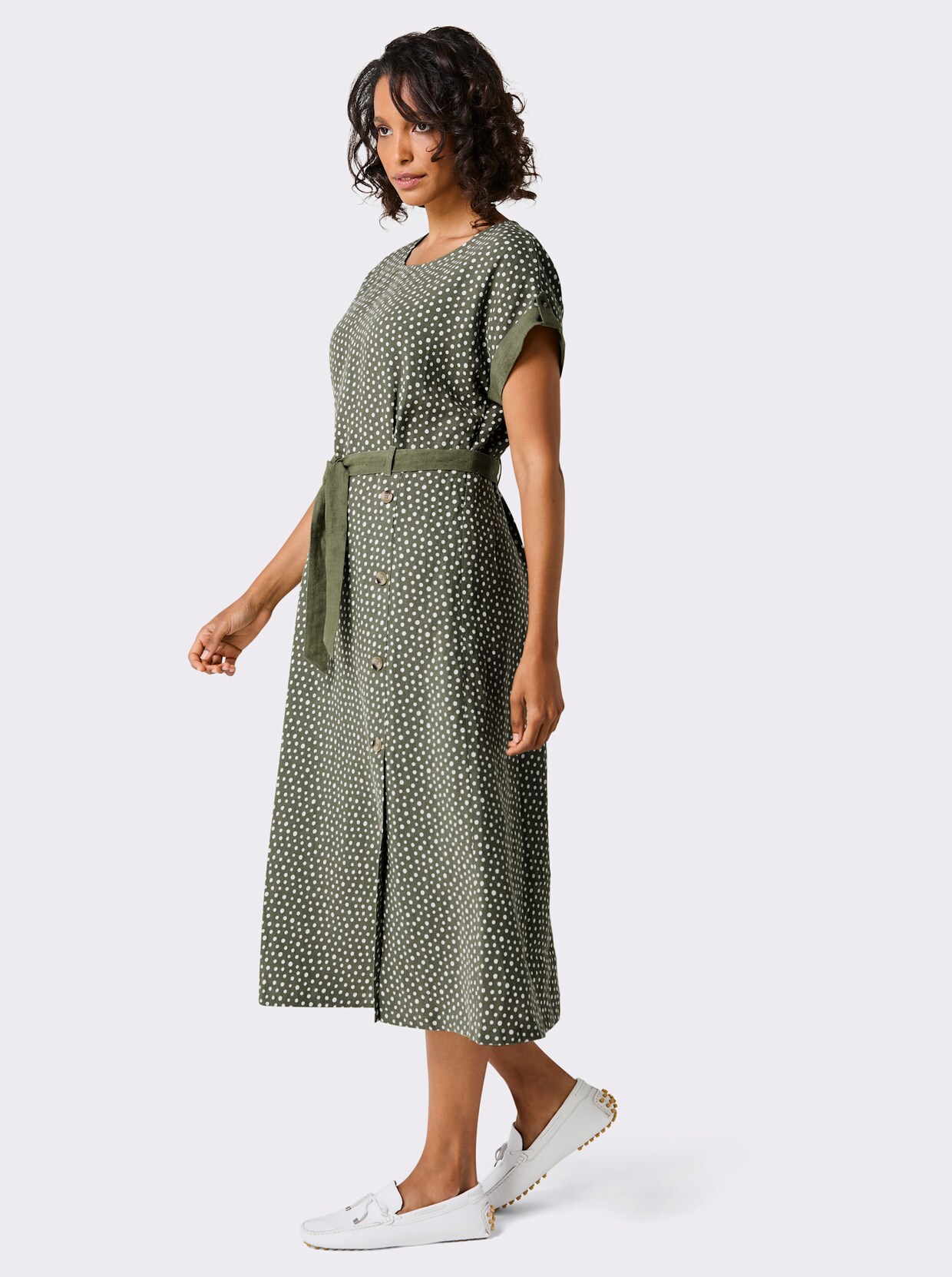 CREATION L PREMIUM Druckkleid - khaki-weiß-bedruckt