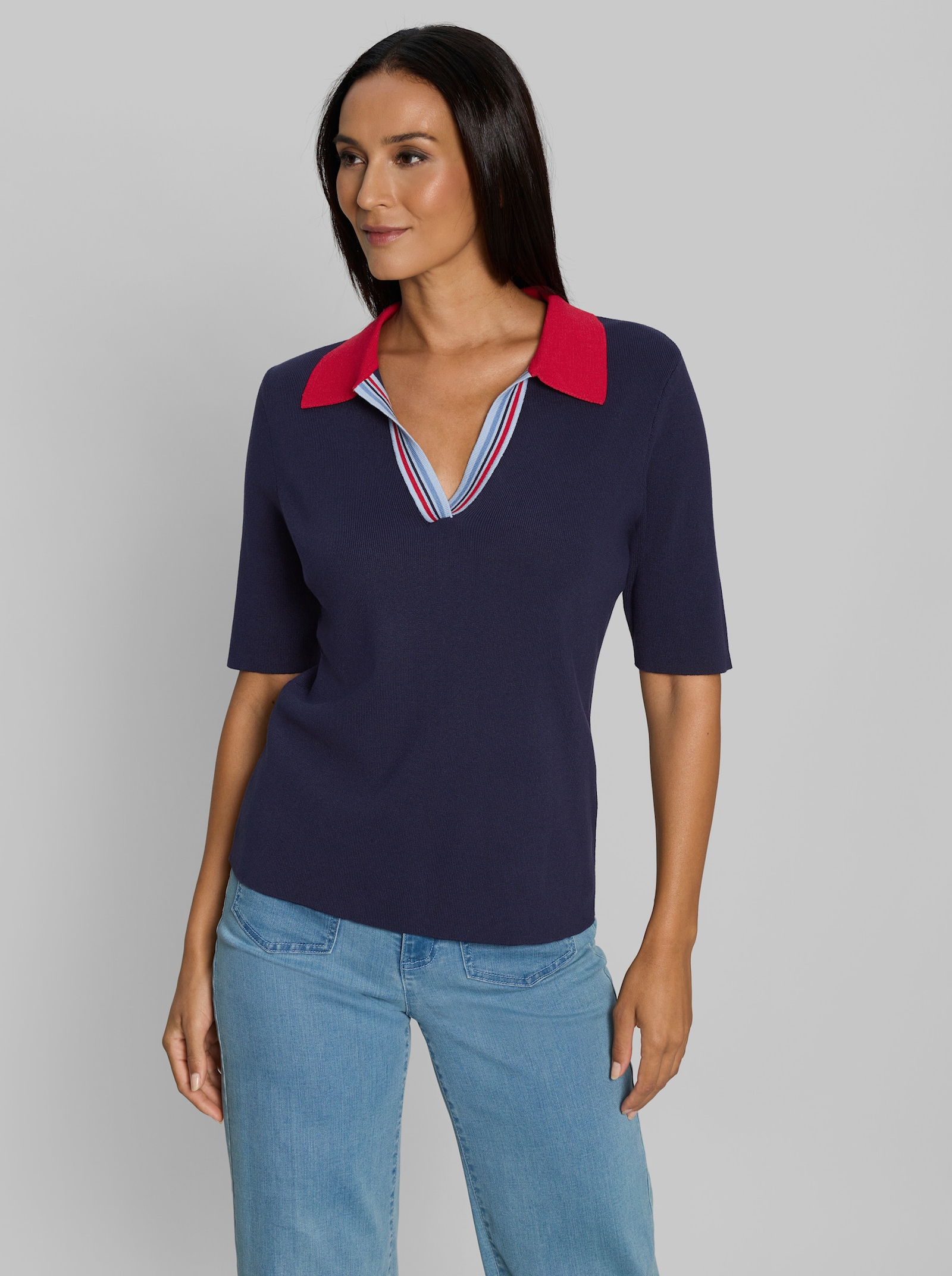 heine Polopullover im Colourblocking - marine-rot