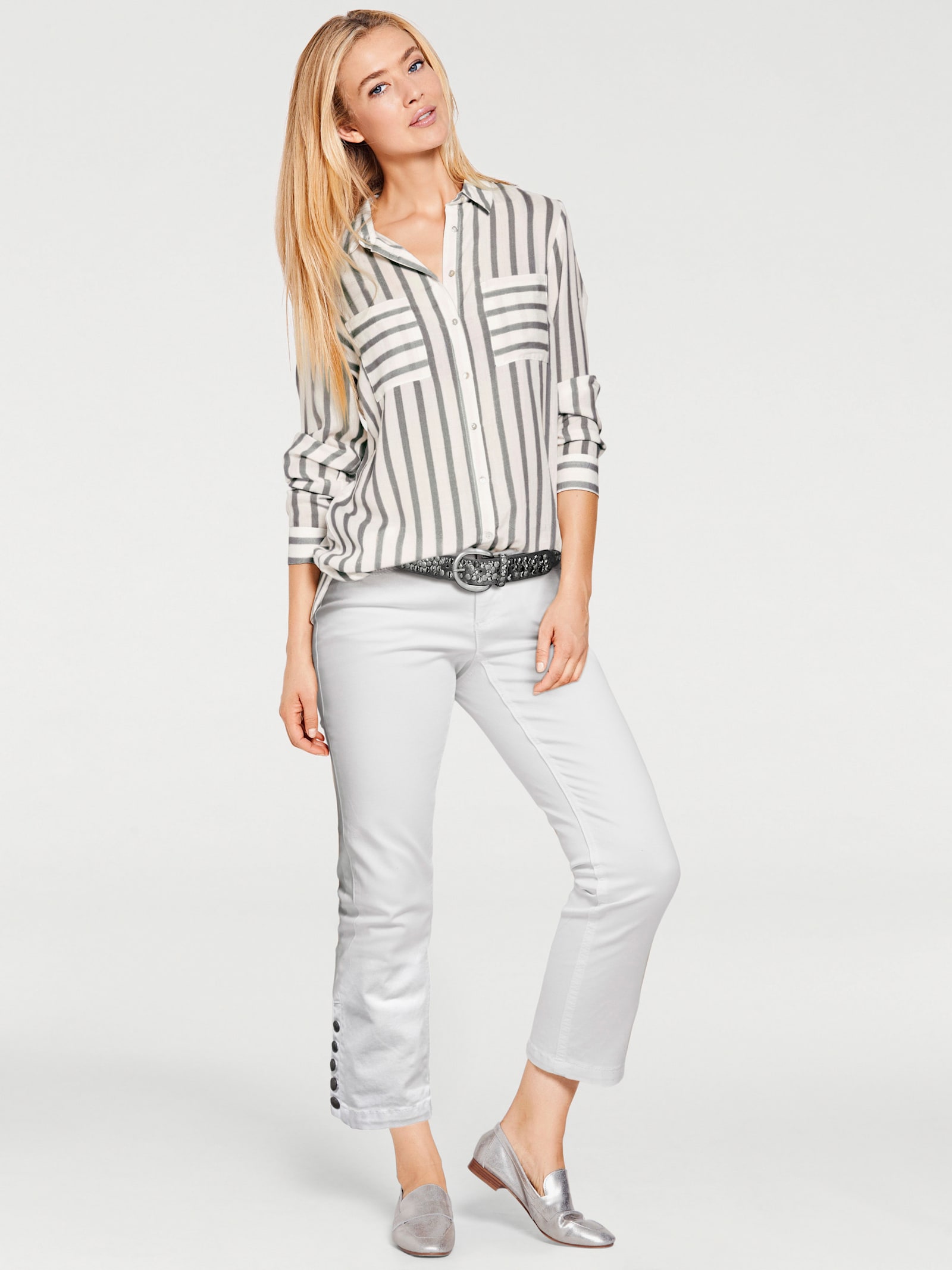 heine Overhemdblouse in streeplook - grijs/ecru