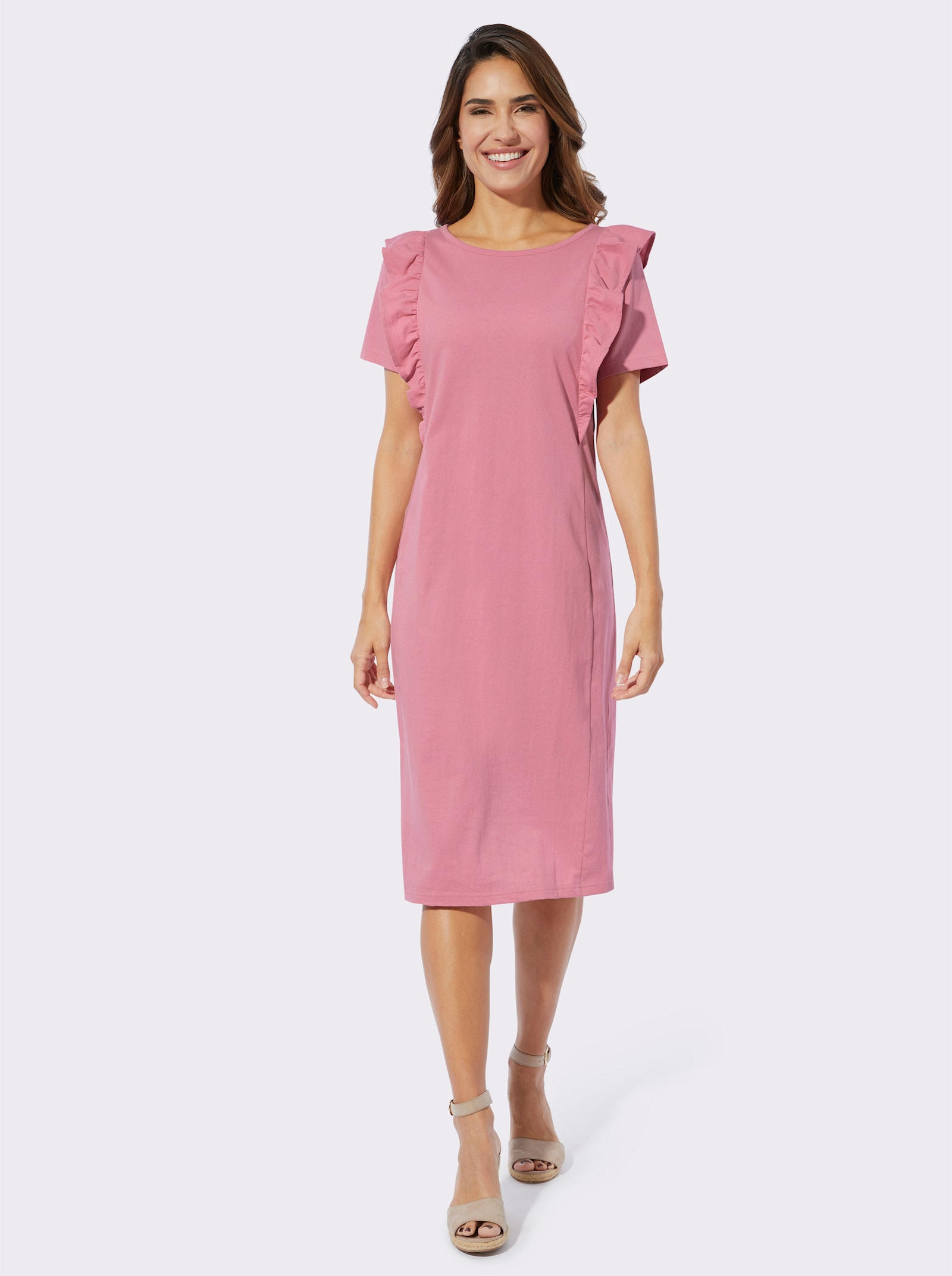 Jerseykleid mit Volants - altrosa