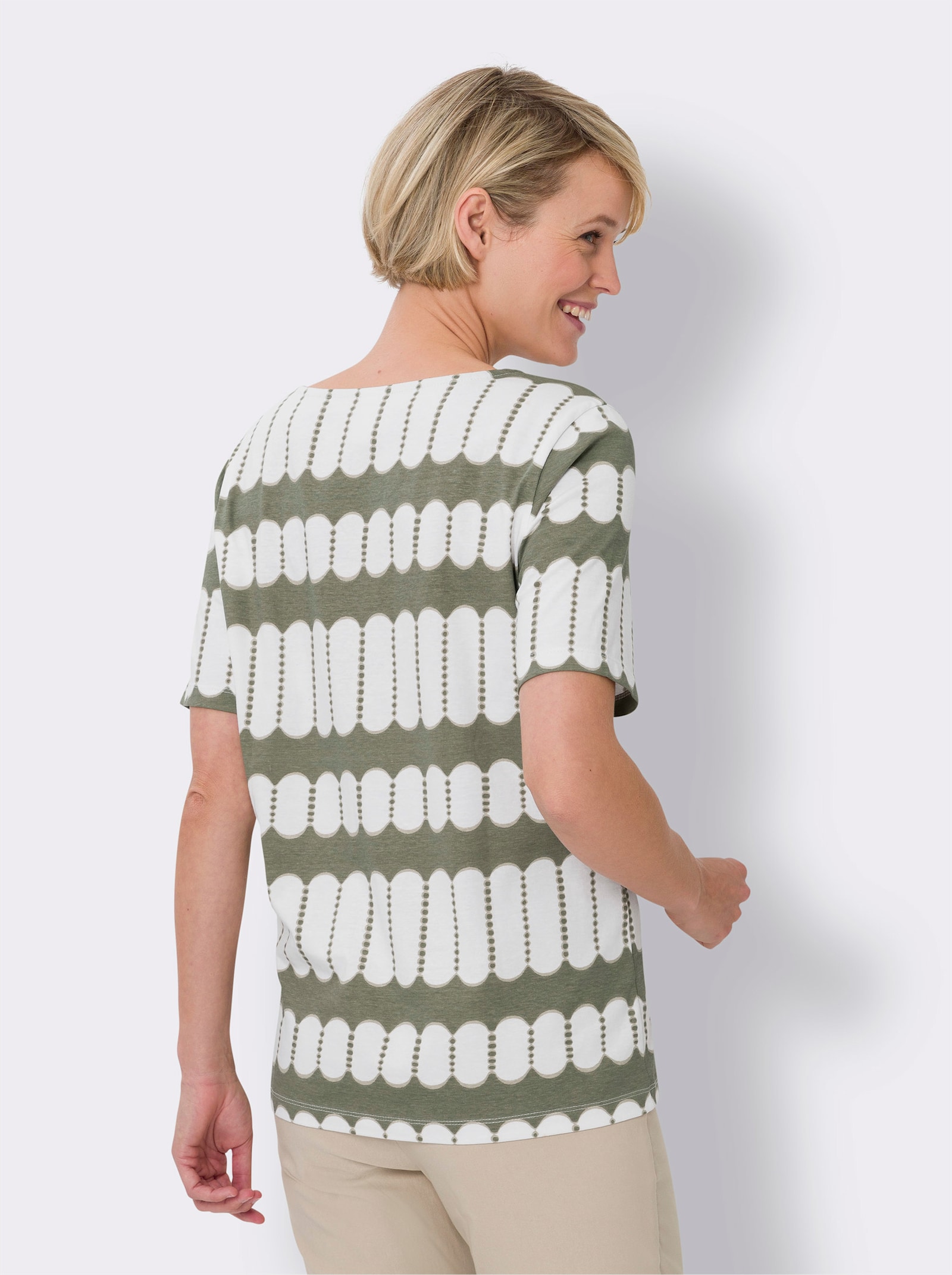 Kurzarmshirt aus reiner Baumwolle - khaki-ecru-bedruckt