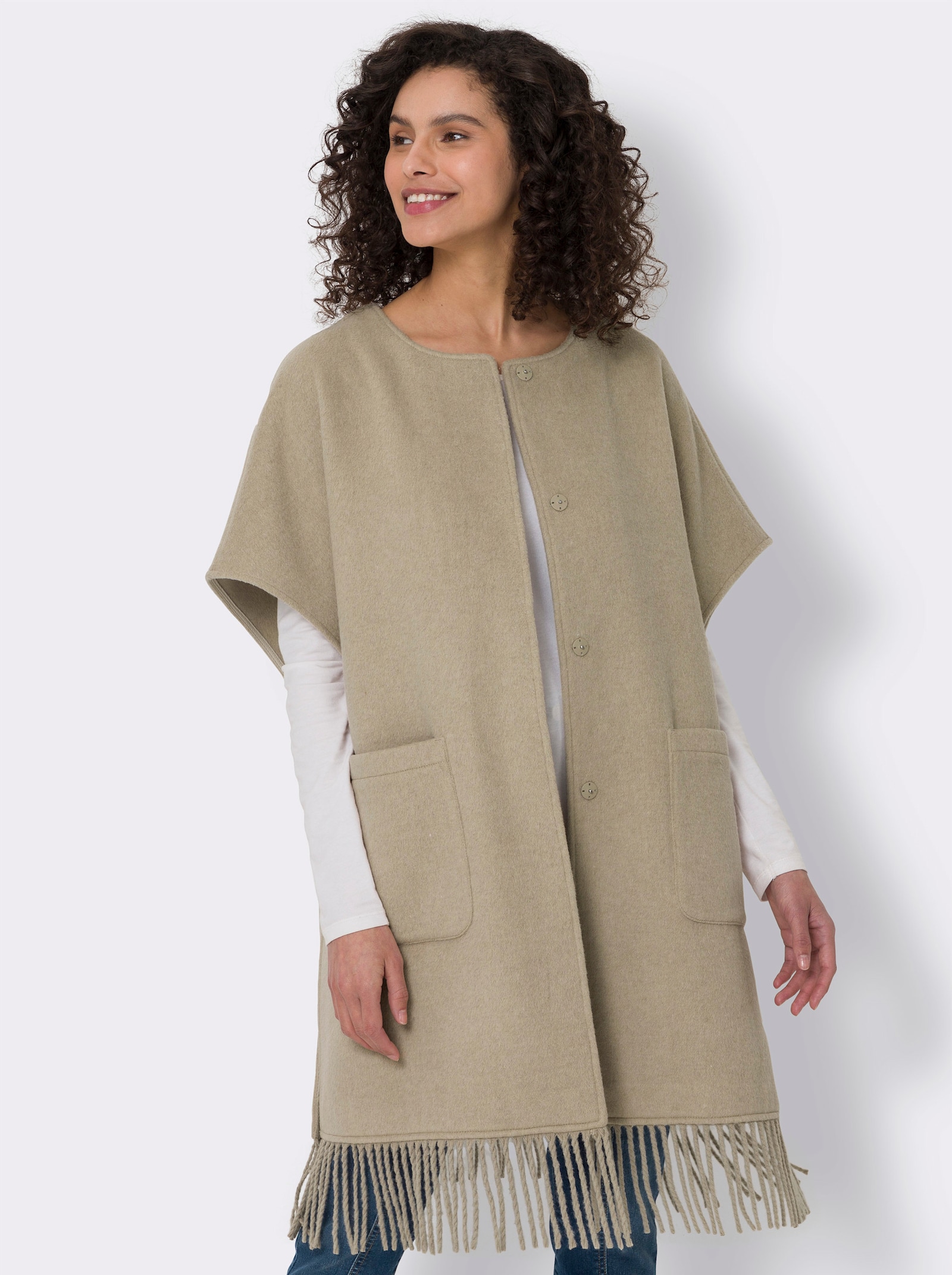 heine Cape mit Fransensaum - beige-meliert