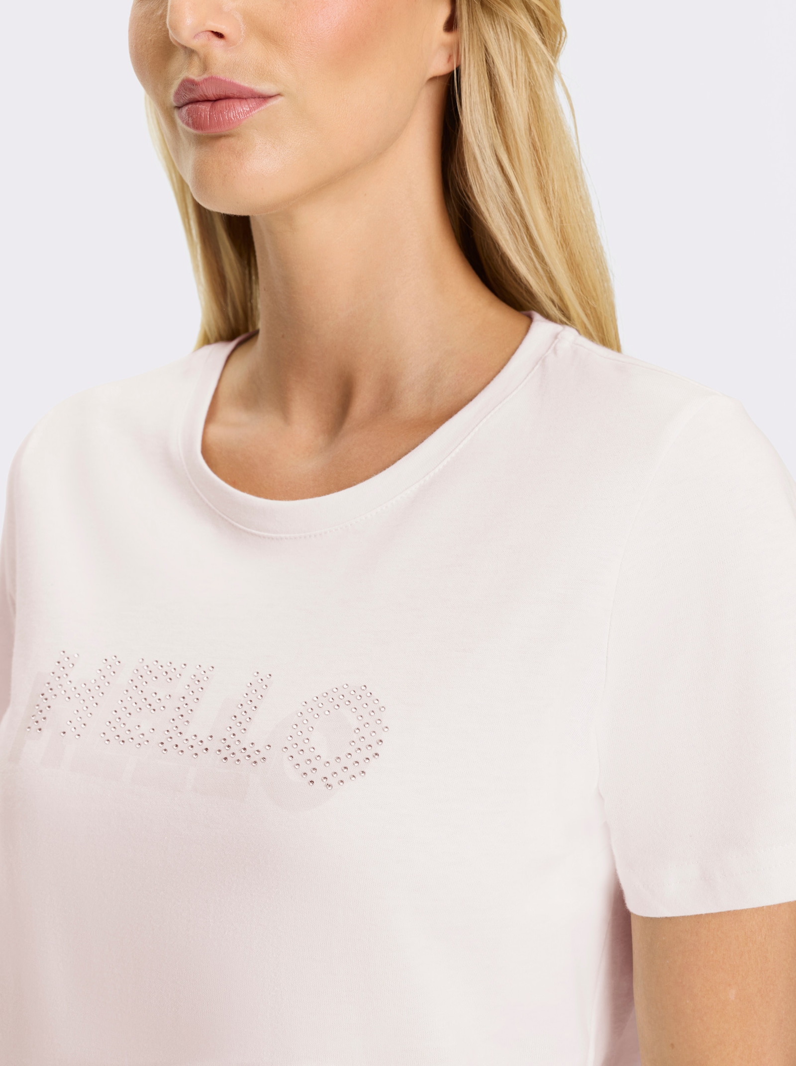 heine T-Shirt mit Glitzersteinchen - ecru