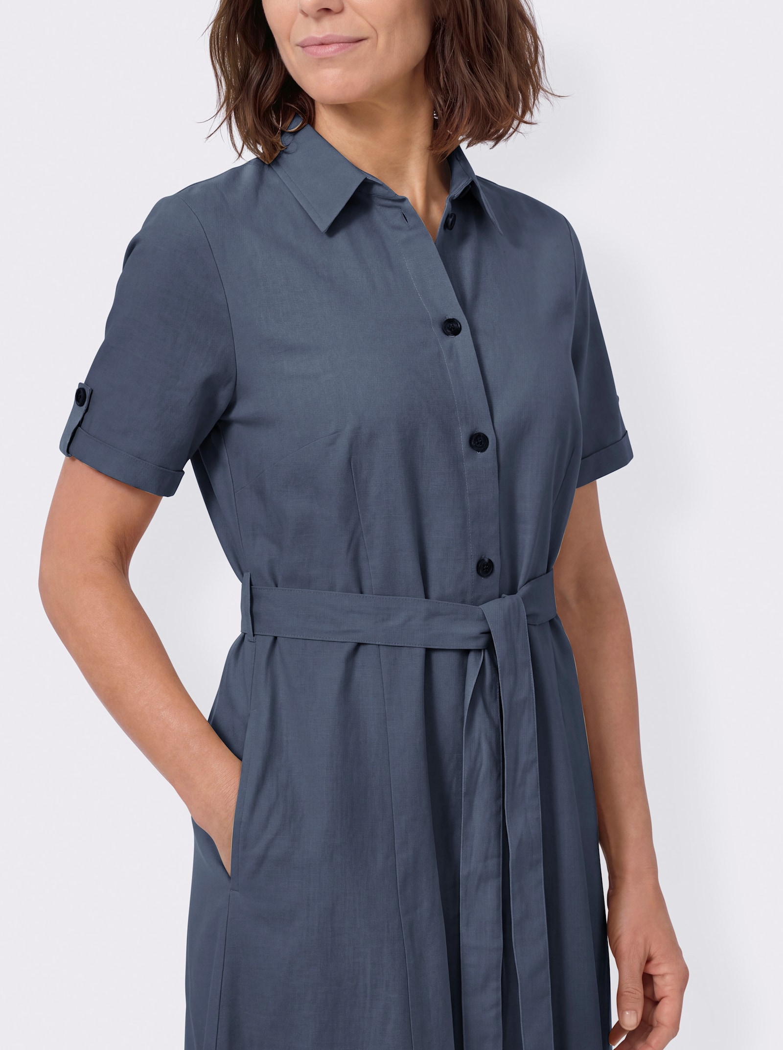 Hemdblusenkleid mit Bindegürtel - rauchblau
