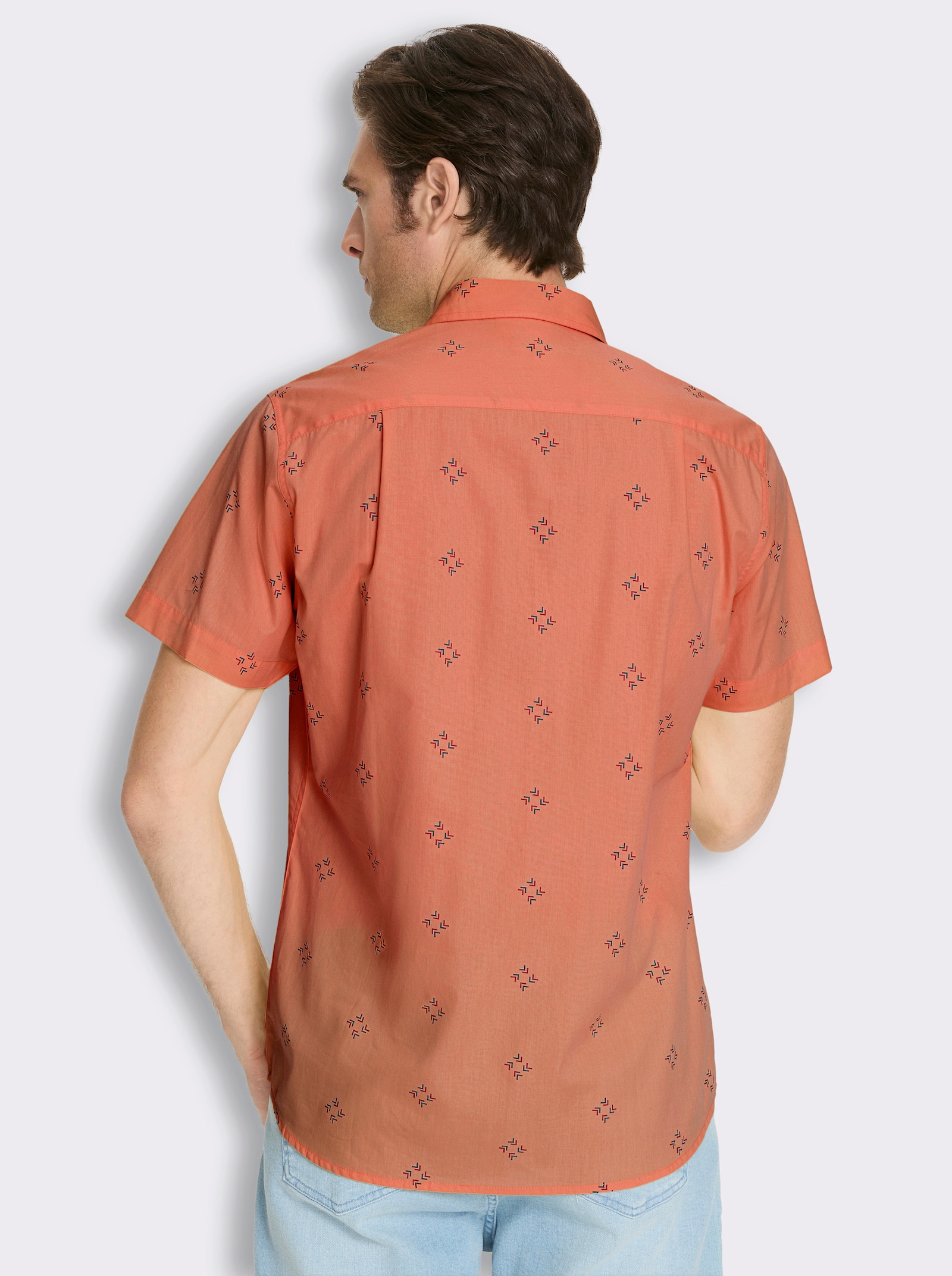 Kurzarmhemd mit Allover-Print - papaya