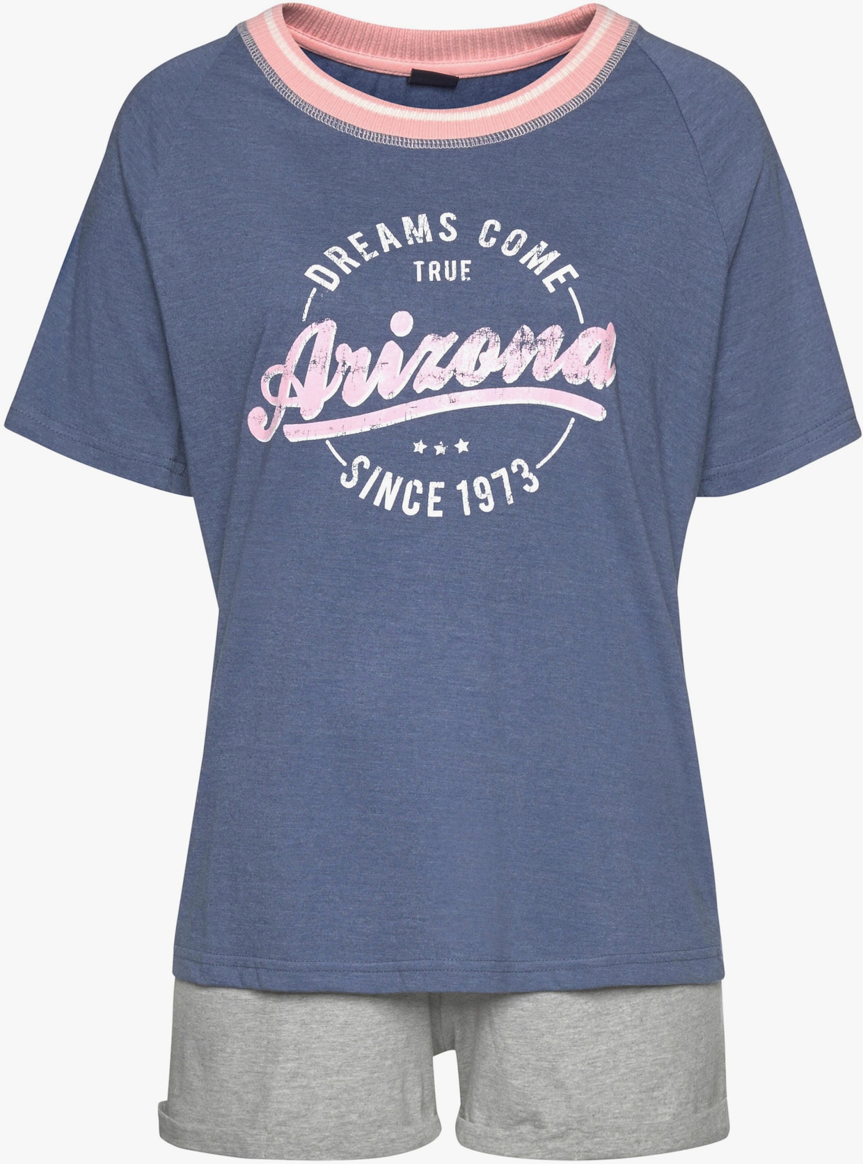 Arizona Pyjama court - bleu chiné-gris chiné