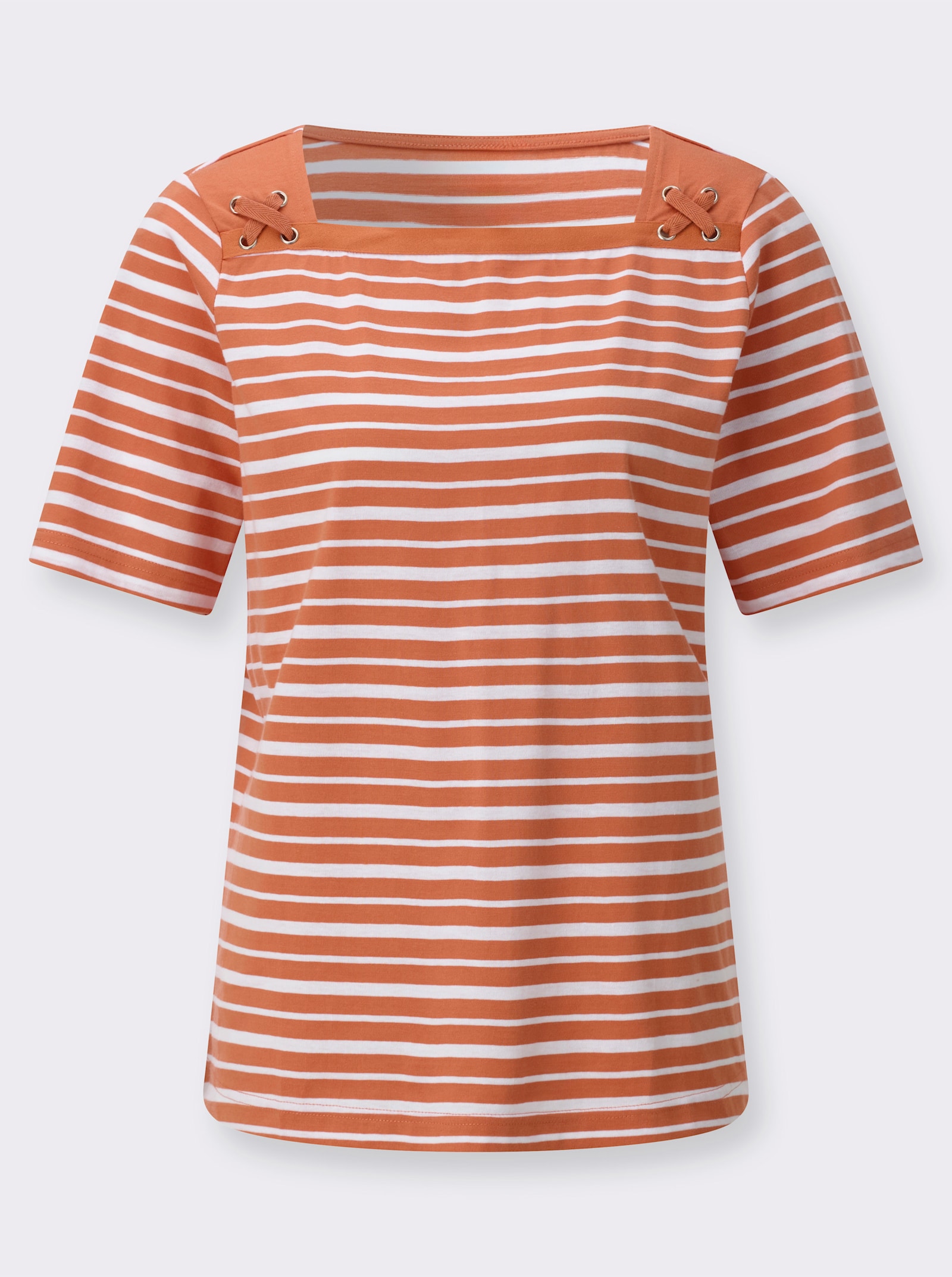 Shirt-Set mit dekorativem Ausschnitt - papaya + papaya-weiss-geringelt