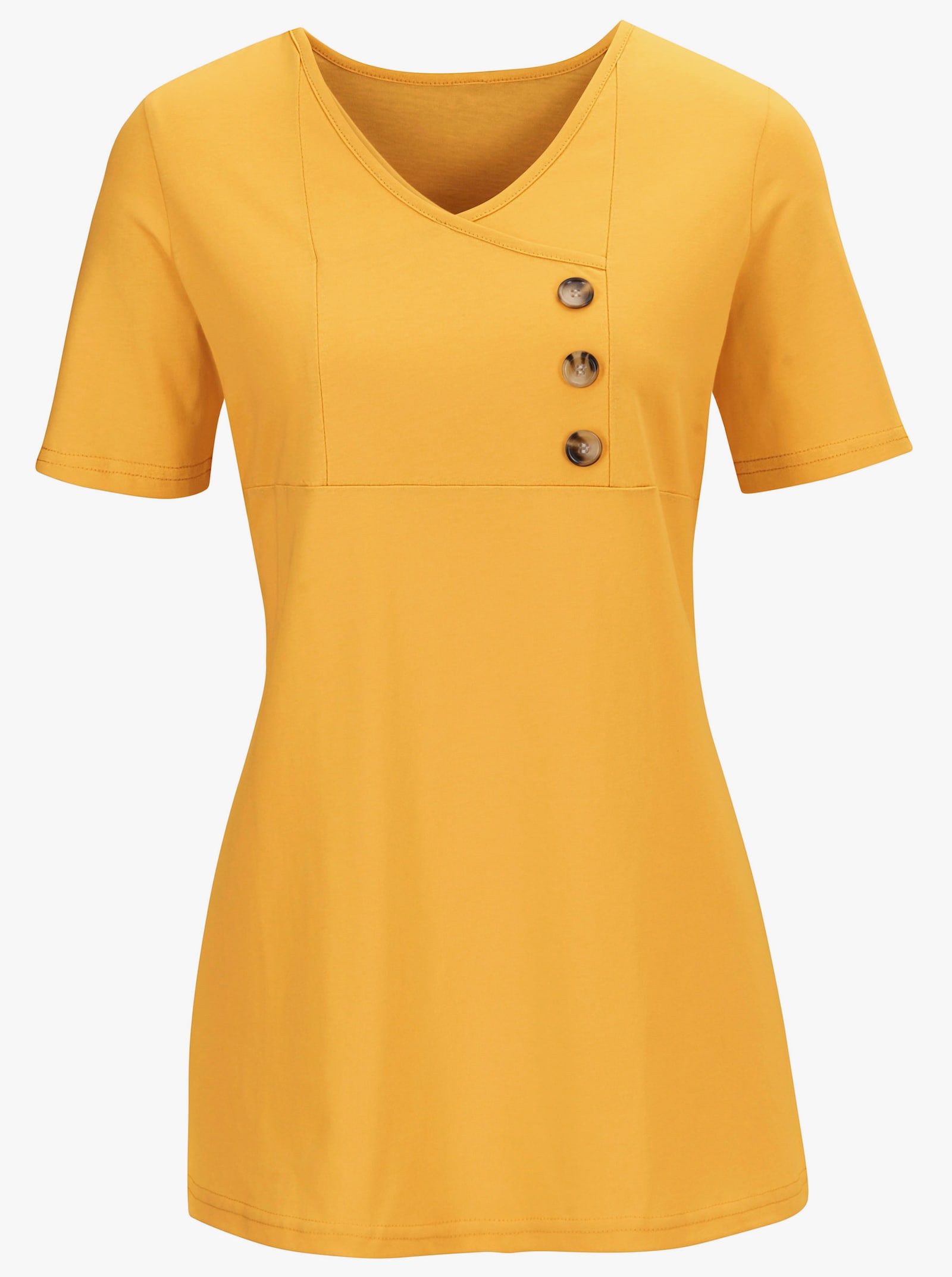 Tuniekshirt met sierknopen in houtlook - mosterdgeel