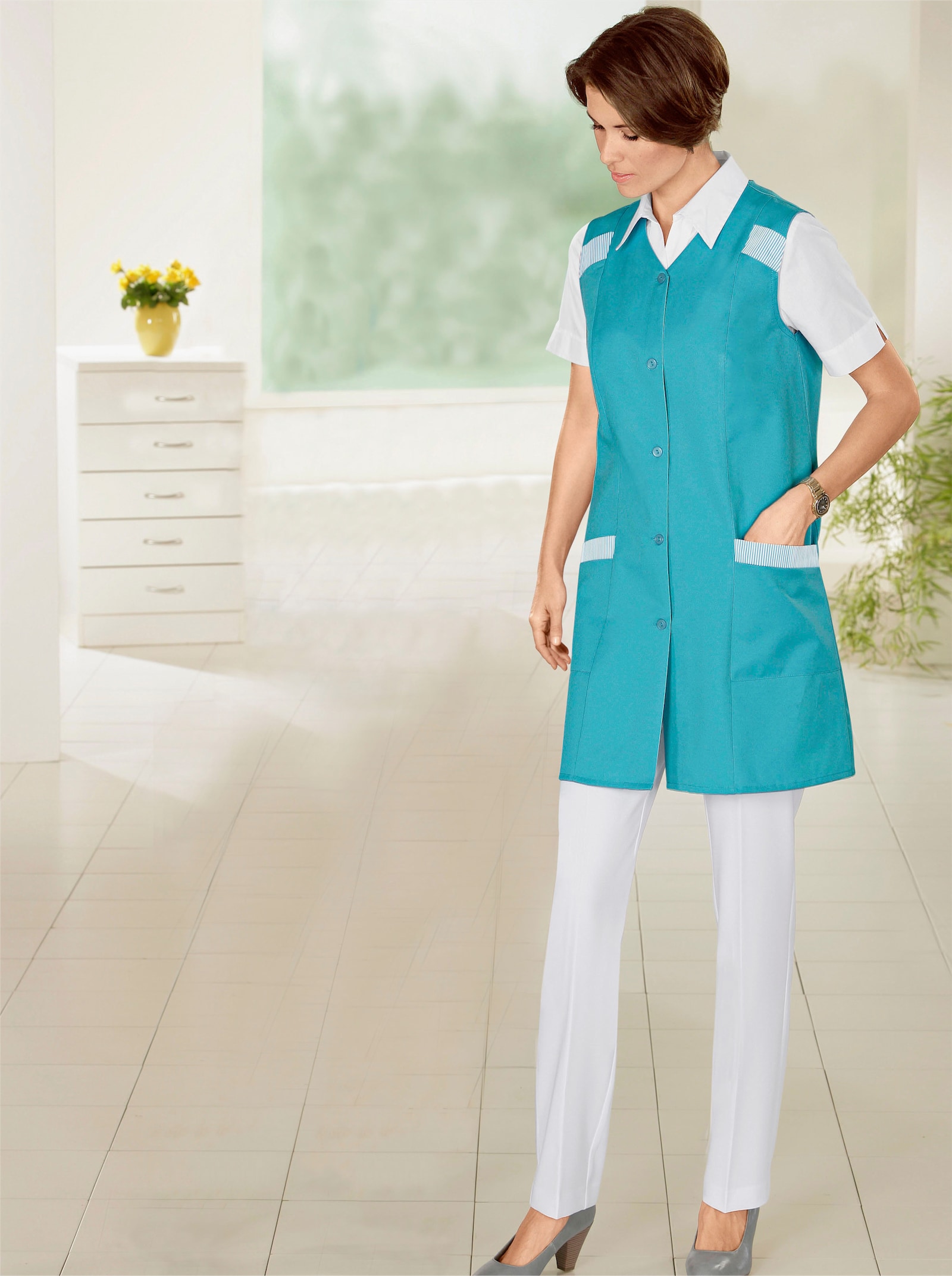 Kasack mit aufgesetzten Taschen - türkis