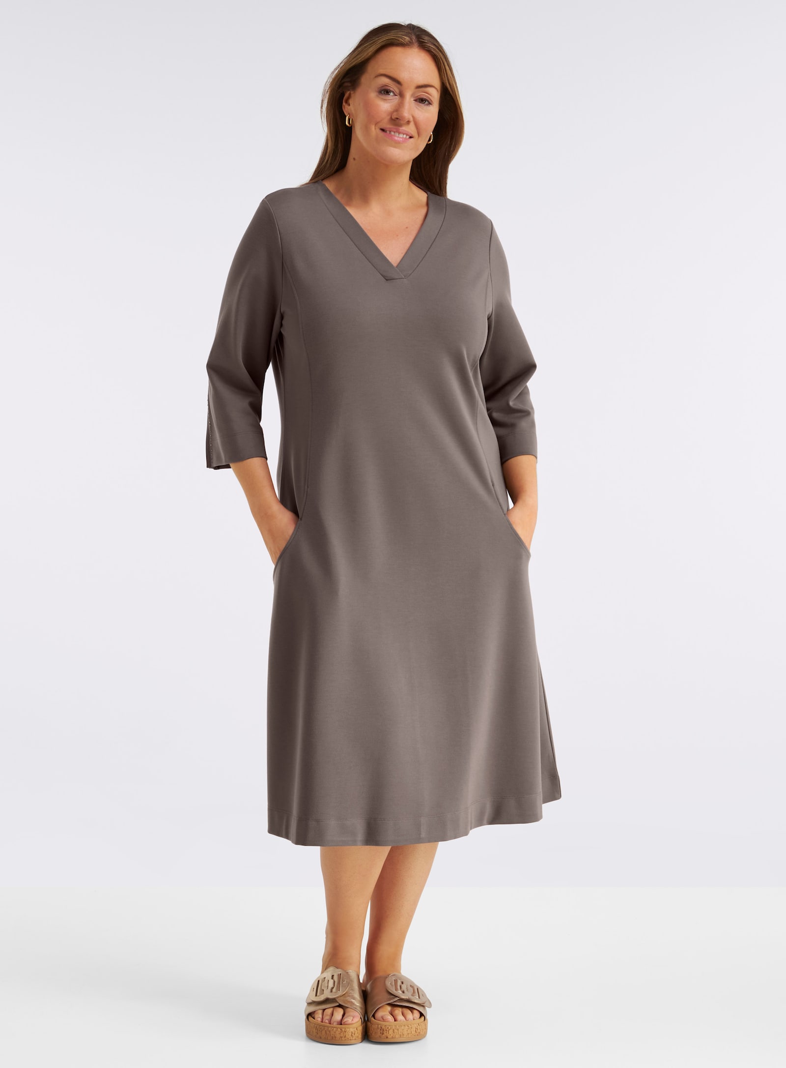 sheego Jerseyjurk met deelnaden - donkertaupe