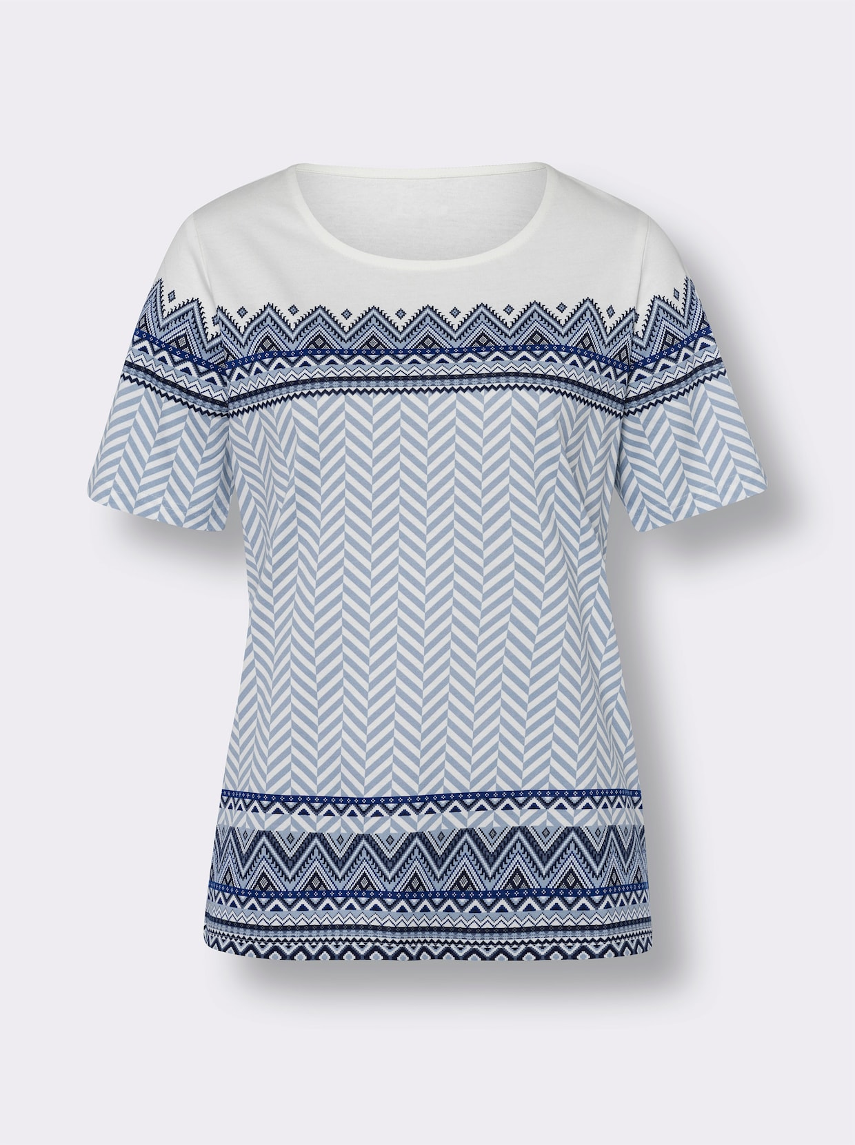 Kurzarmshirt - bleu-ecru-bedruckt