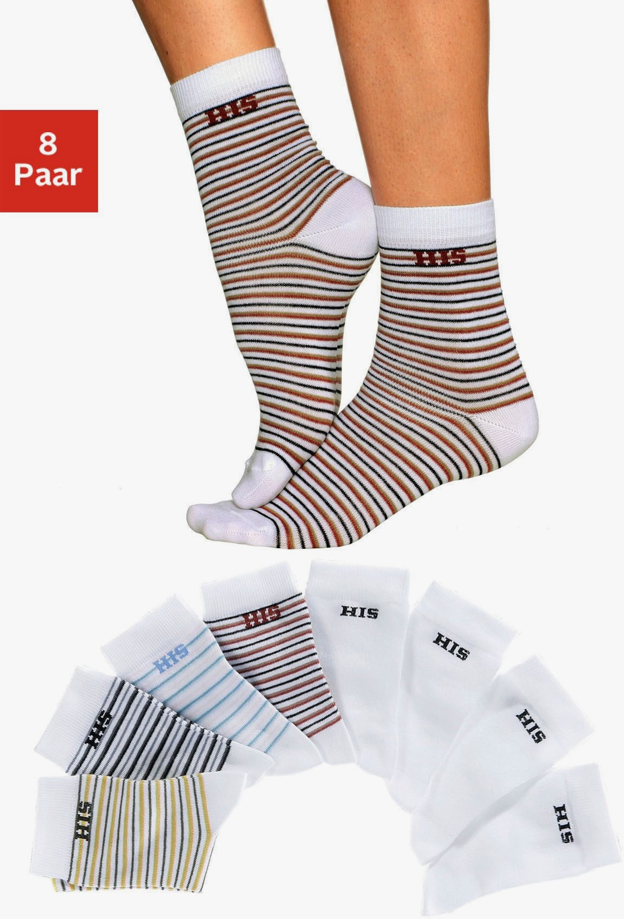 H.I.S Chaussettes - multicolore-blanc