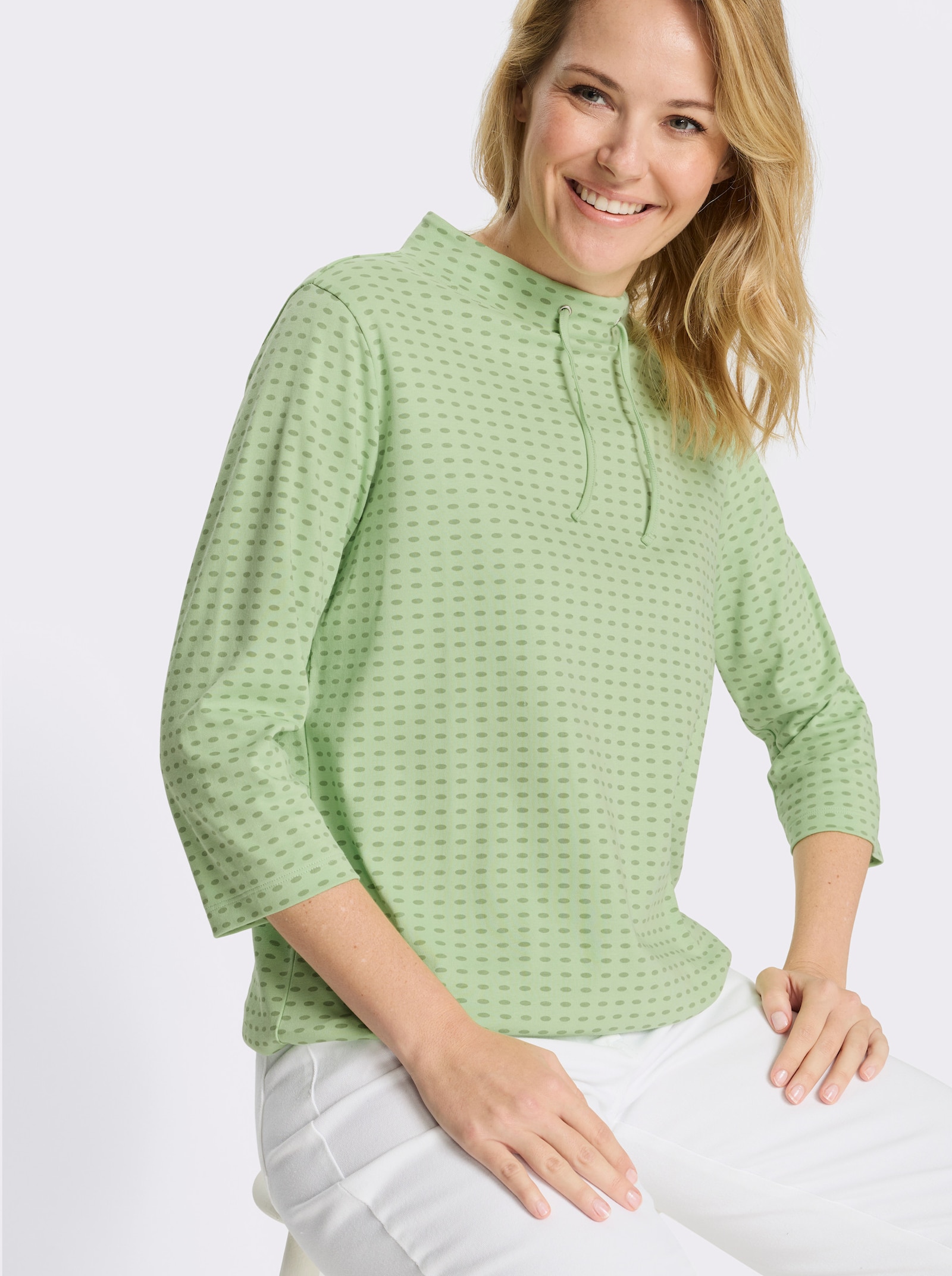 Sweatshirt mit Stehkragen - reseda-eucalyptus-bedruckt