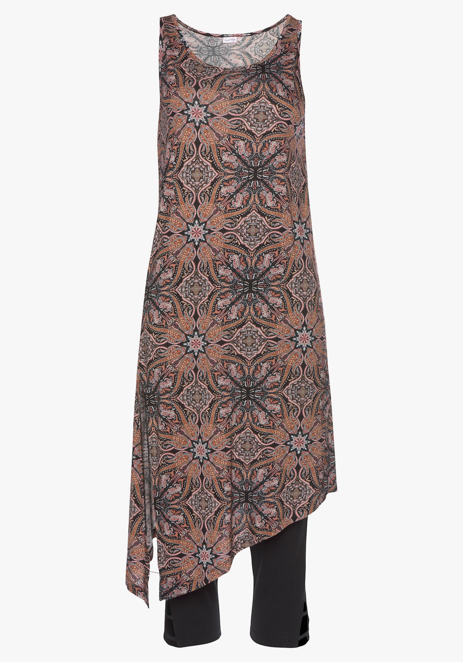 Beachtime Lange top - bruin bedrukt, zwart