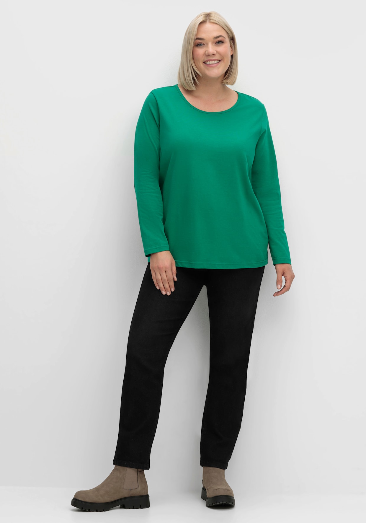 Langarmshirt in reiner Baumwolle - grün