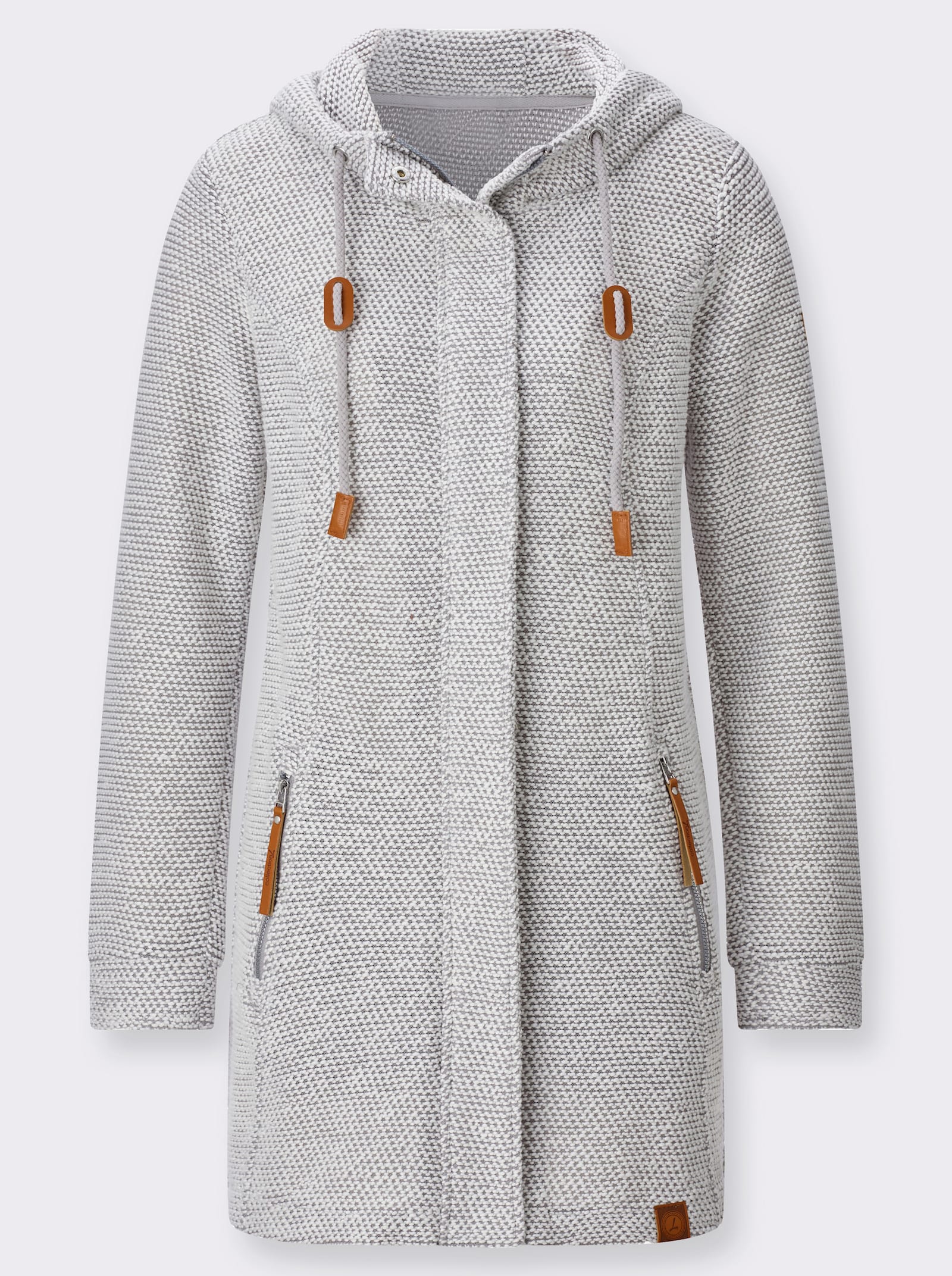  Shirtjacke mit Kapuze - steingrau-ecru-meliert
