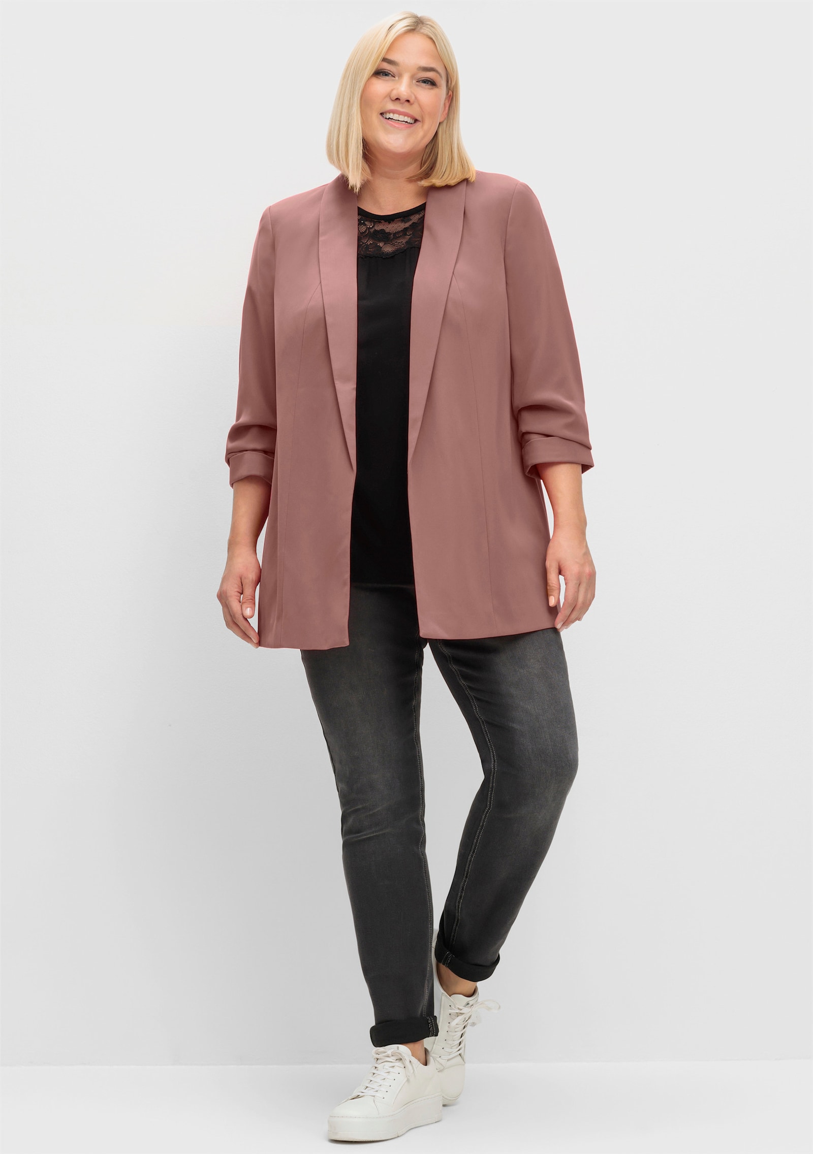 sheego Longblazer mit Schalkragen - rosenholz
