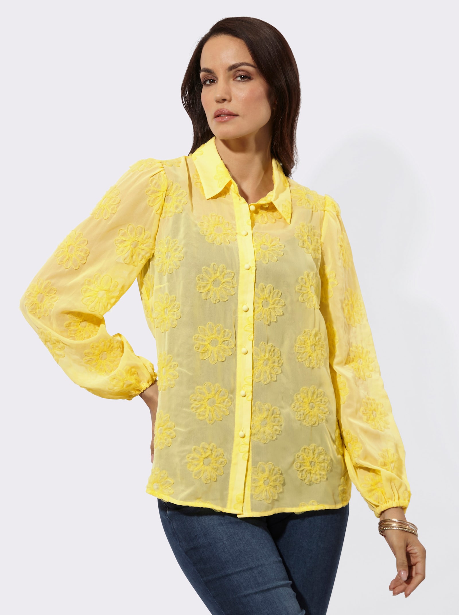 Hemdbluse mit weiten Ärmeln - zitrone