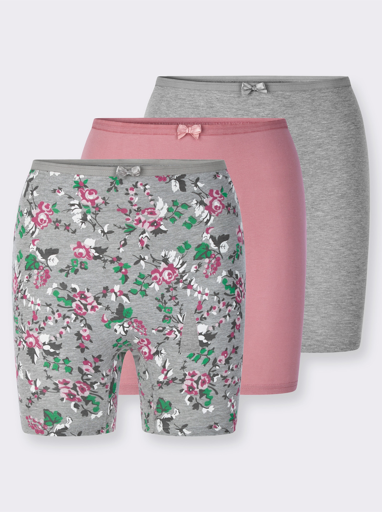 Longpanty mit Zierschleifchen - grau-meliert-bedruckt + grau-meliert + altrosa