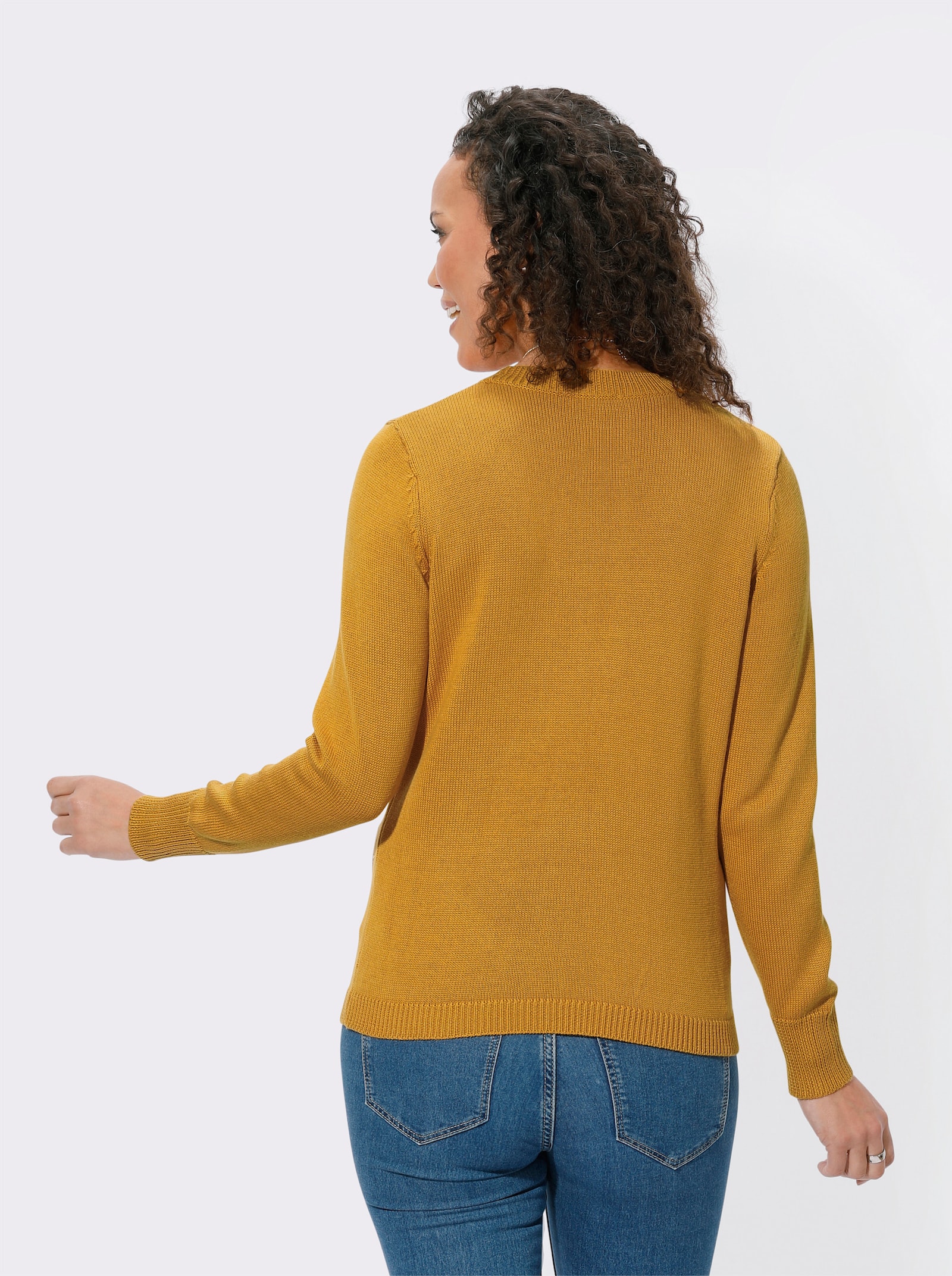 Rundhalspullover mit aufgesetzten Taschen - maisgelb