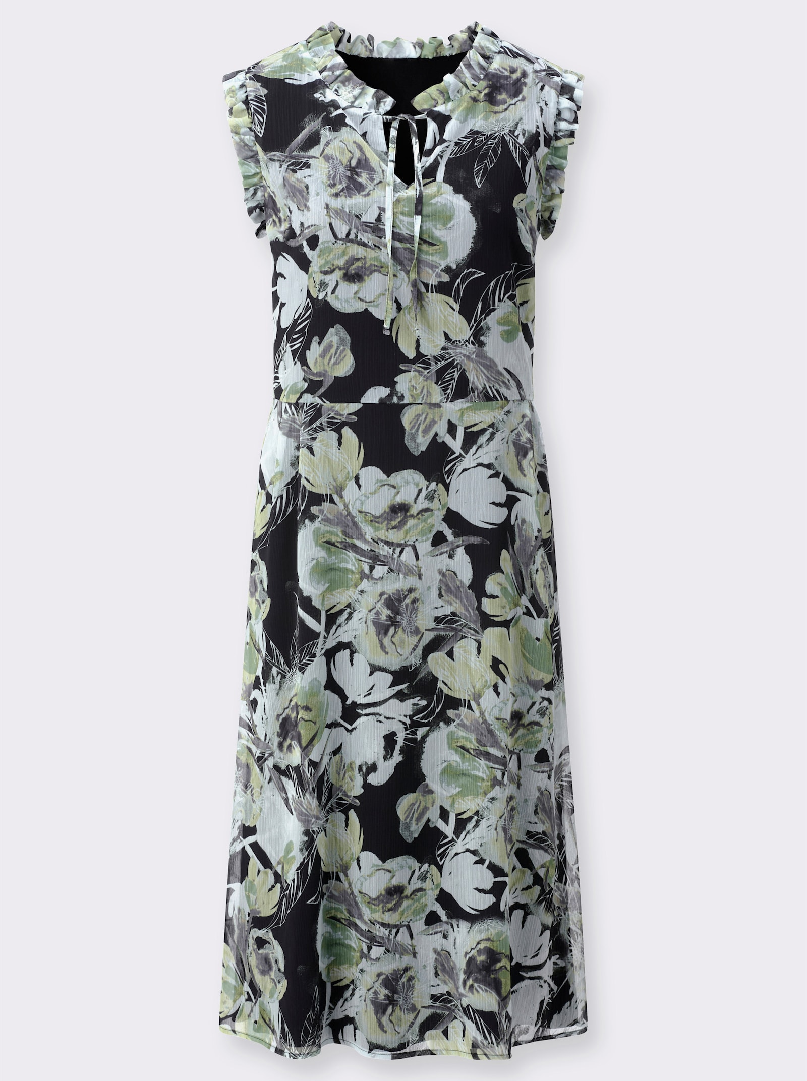 Robe d'été en mousseline - noir-vert tilleul imprimé