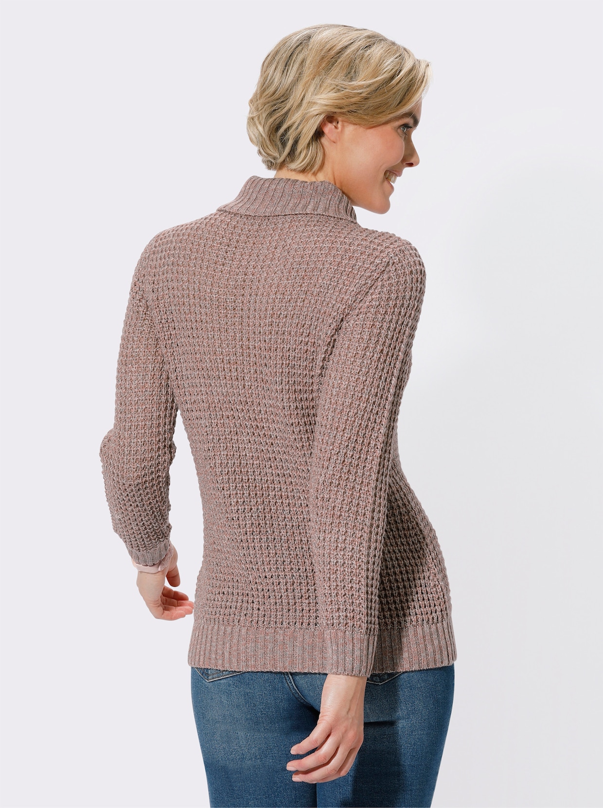 Pullover met sjaalkraag - rozenhout/steengrijs gemêleerd