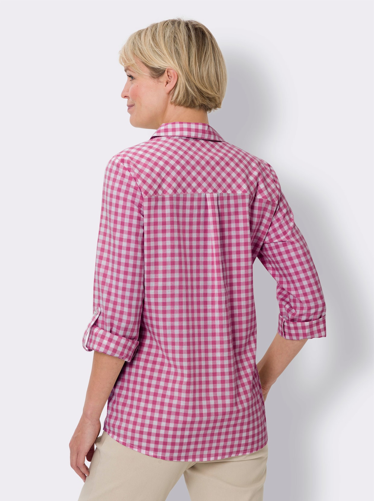 Longline blouse - fuchsia/wit geruit