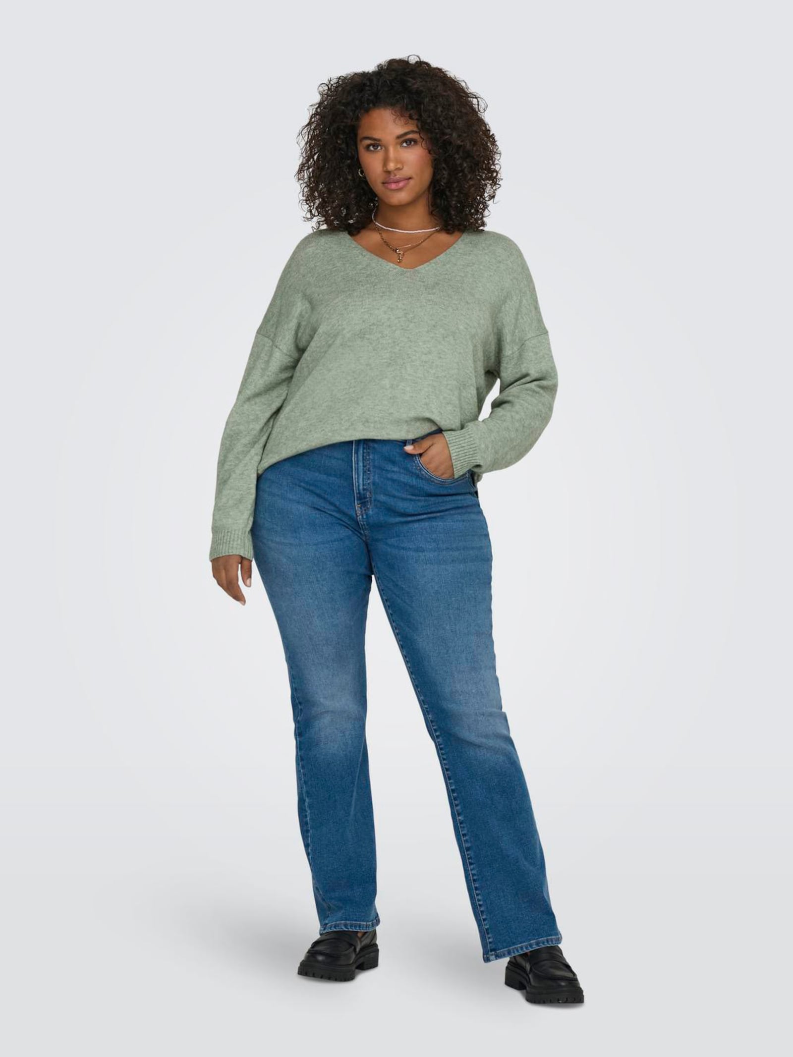 ONLY CARMAKOMA V-Ausschnitt-Pullover - basil detail:melange