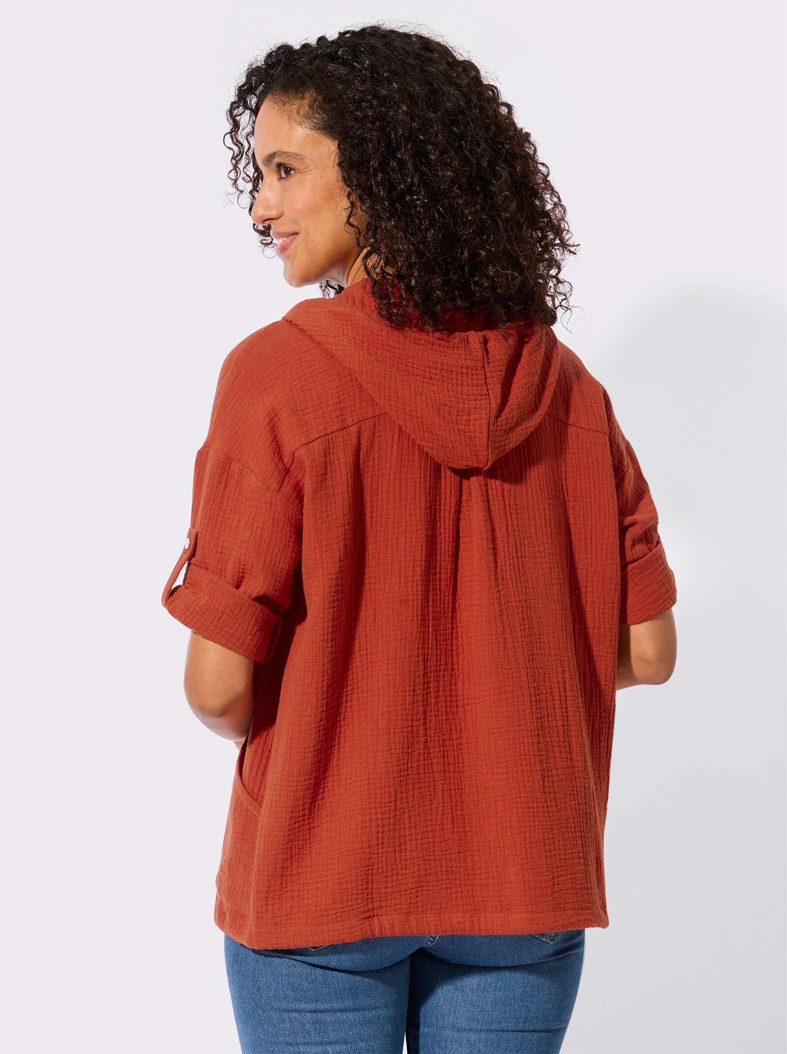 Blusenjacke mit Tunnelzug im Saum - rostrot