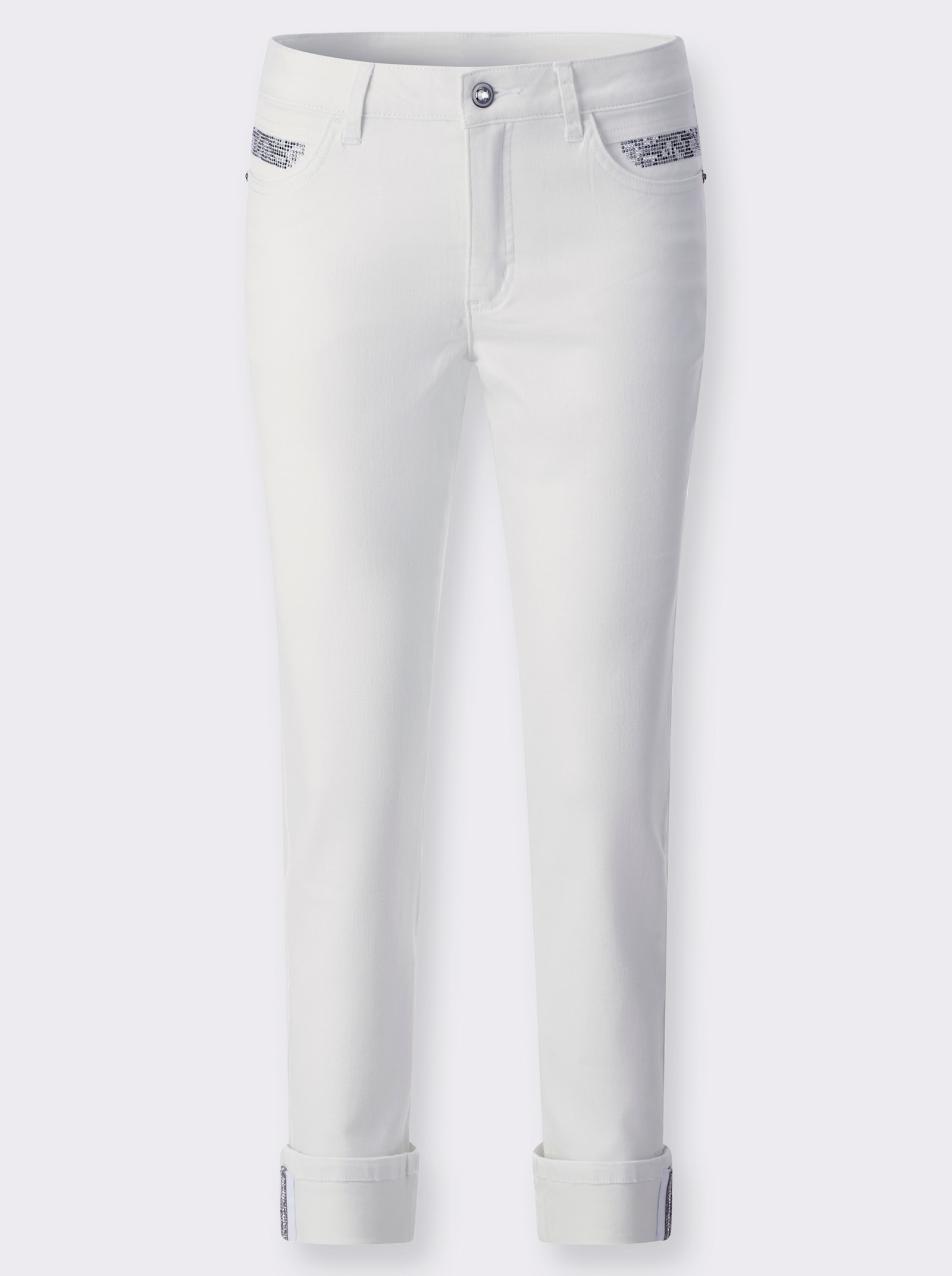 Gerade Jeans mit Ziersteinchen - weiss