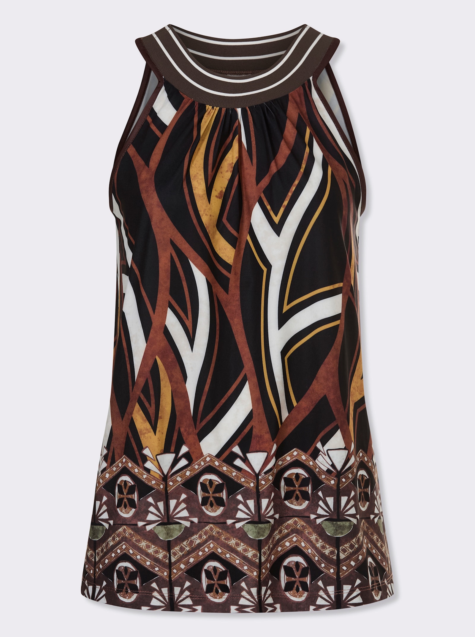 heine Shirttop - schwarz-braun-bedruckt