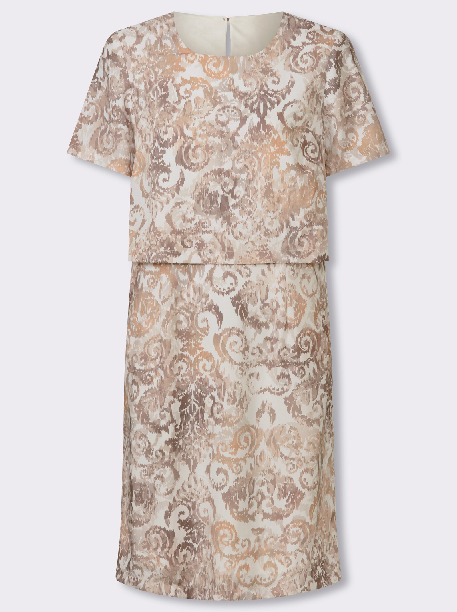 Druckkleid in Lagen-Optik - ecru-beige-bedruckt