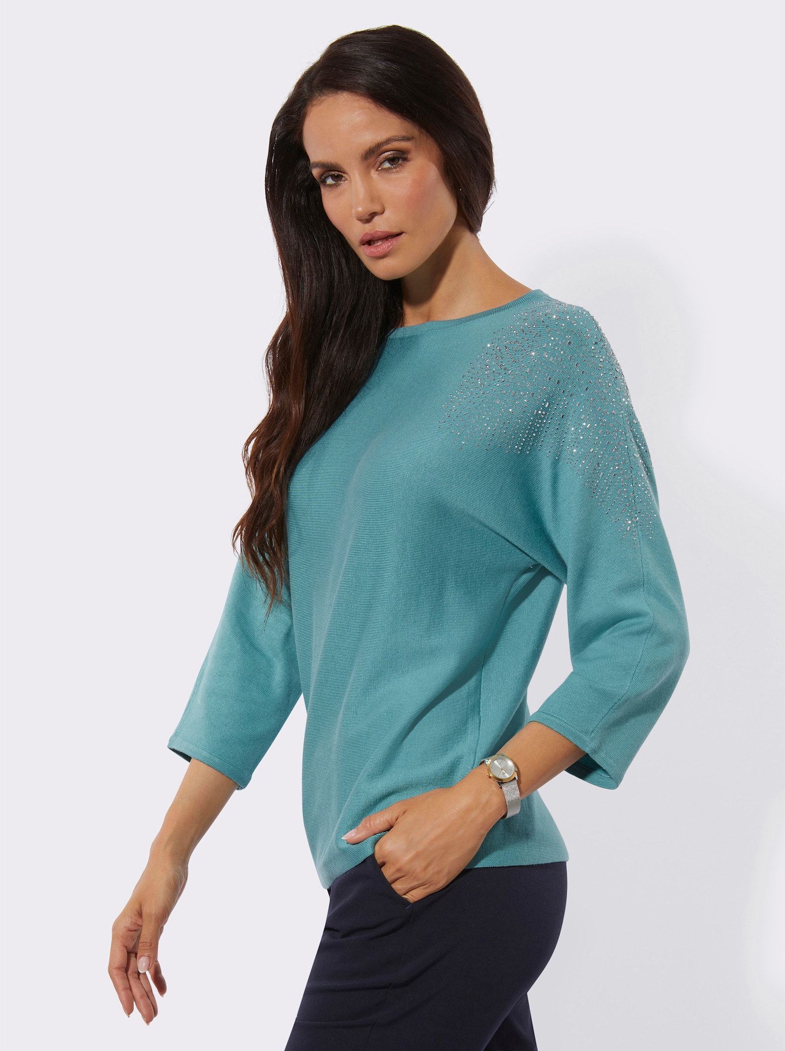  Pullover met 3/4-mouwen en viscose - oceaan