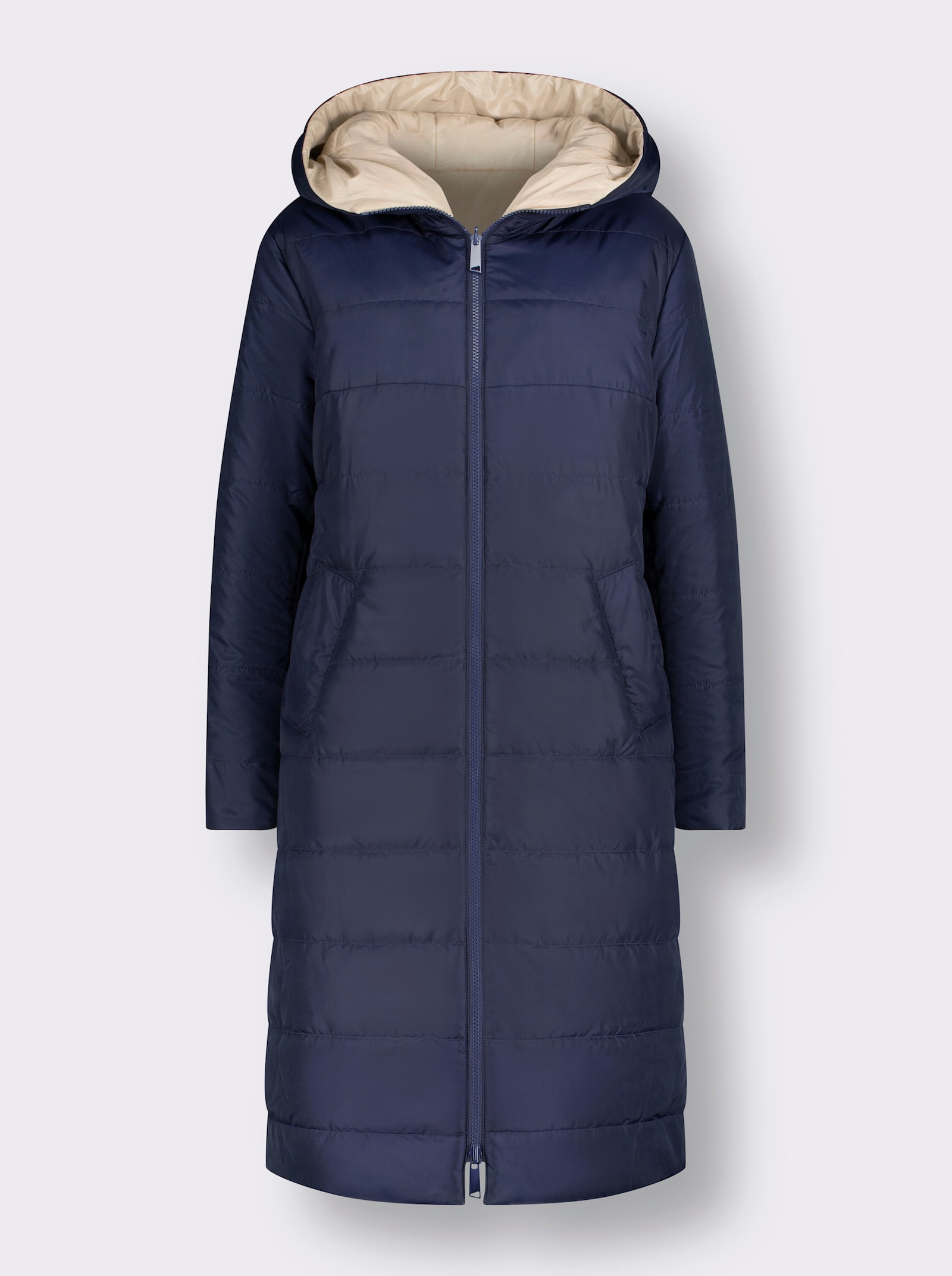 Steppmantel zum Wenden, wattiert - marine-beige