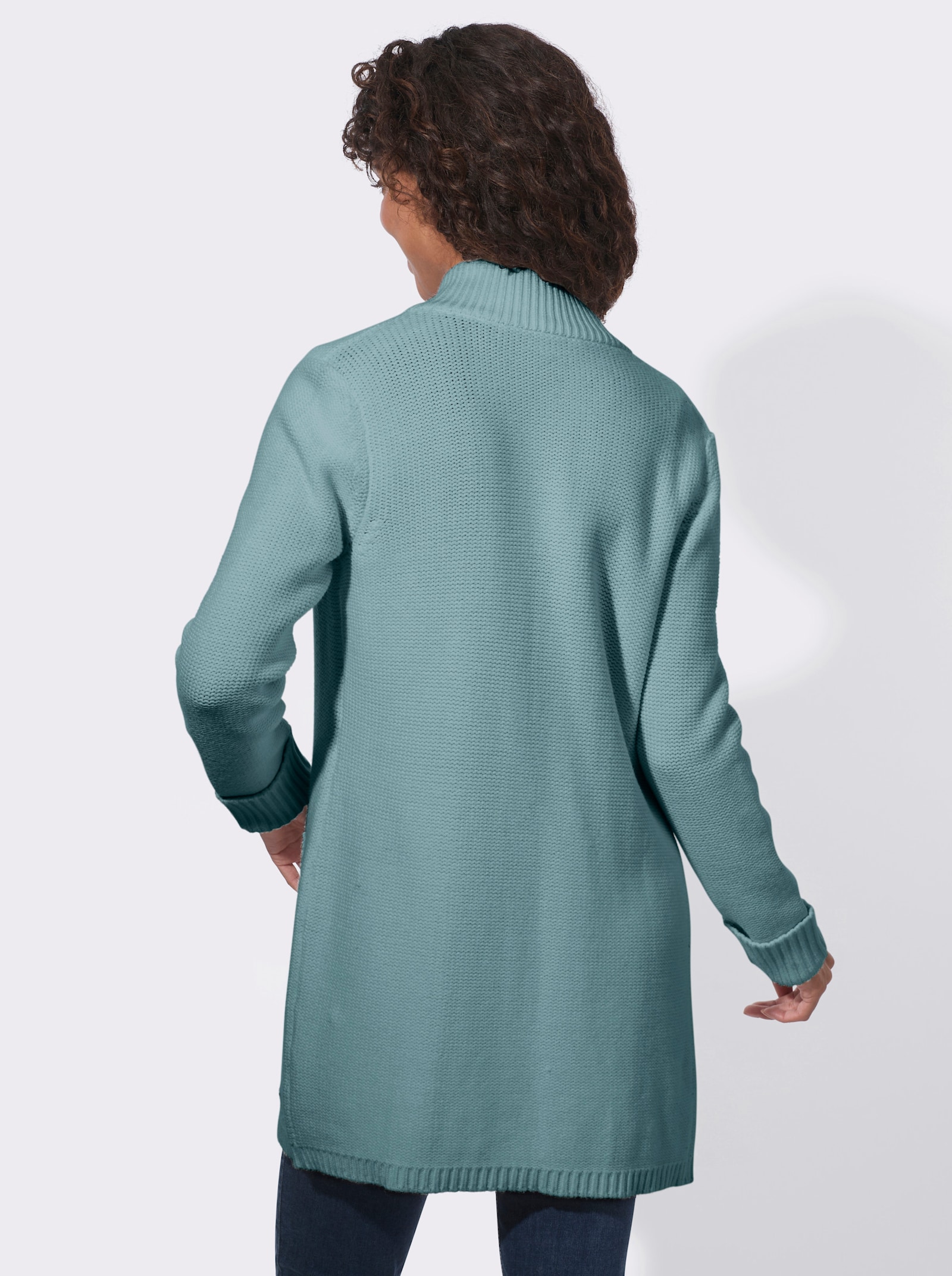 Longstrickjacke im modischen Linksstrick - jade