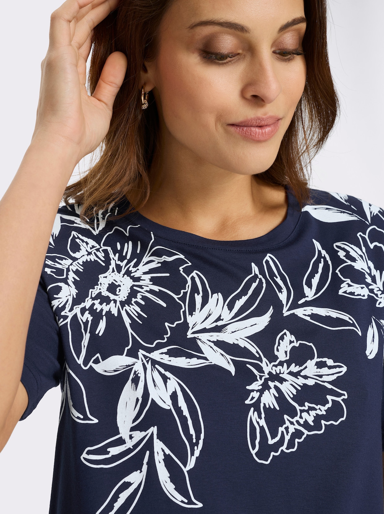 Kurzarmshirt - marine-weiß-bedruckt