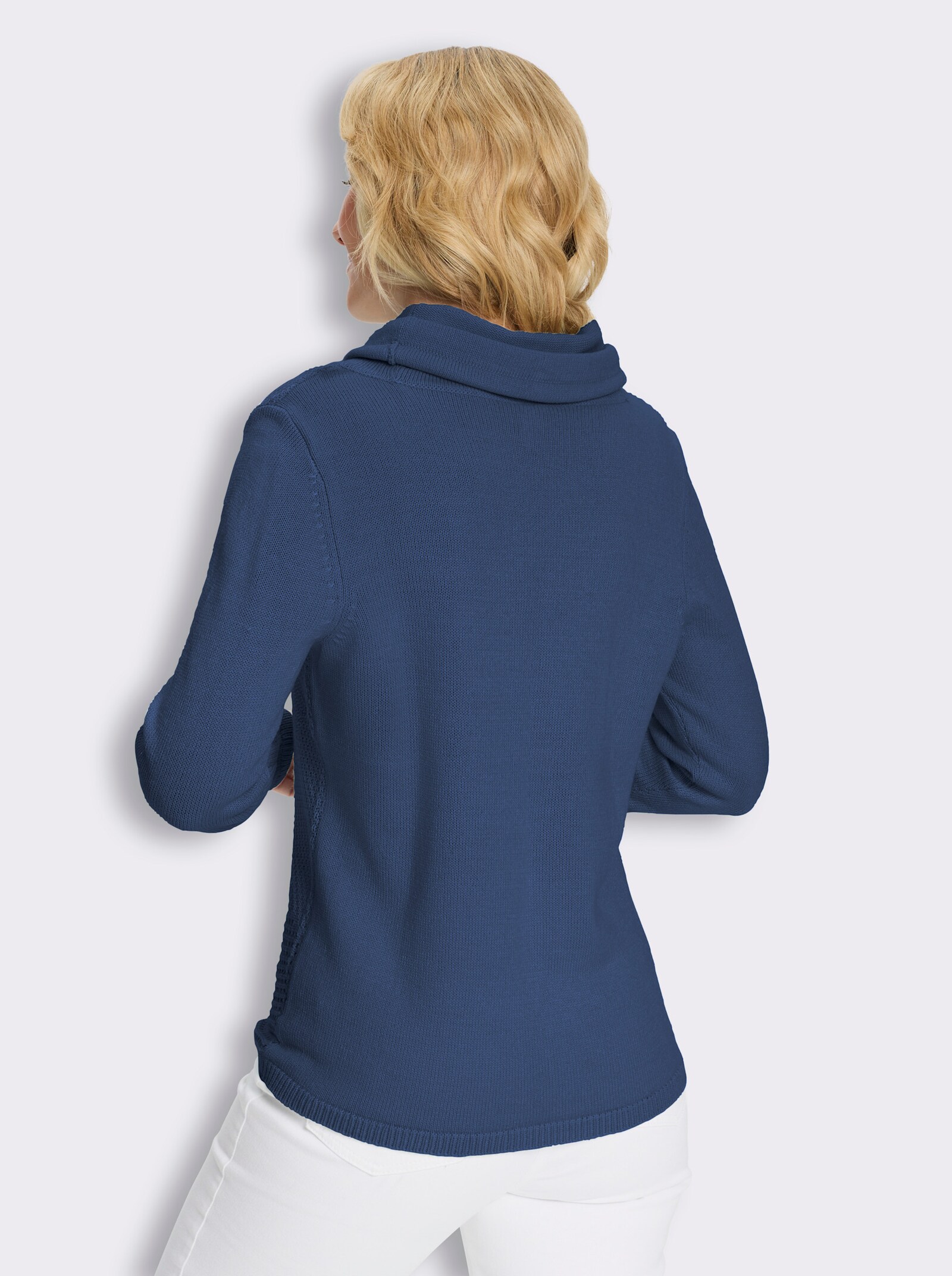 Stehkragenpullover mit Strickmuster im Vorderteil - jeansblau