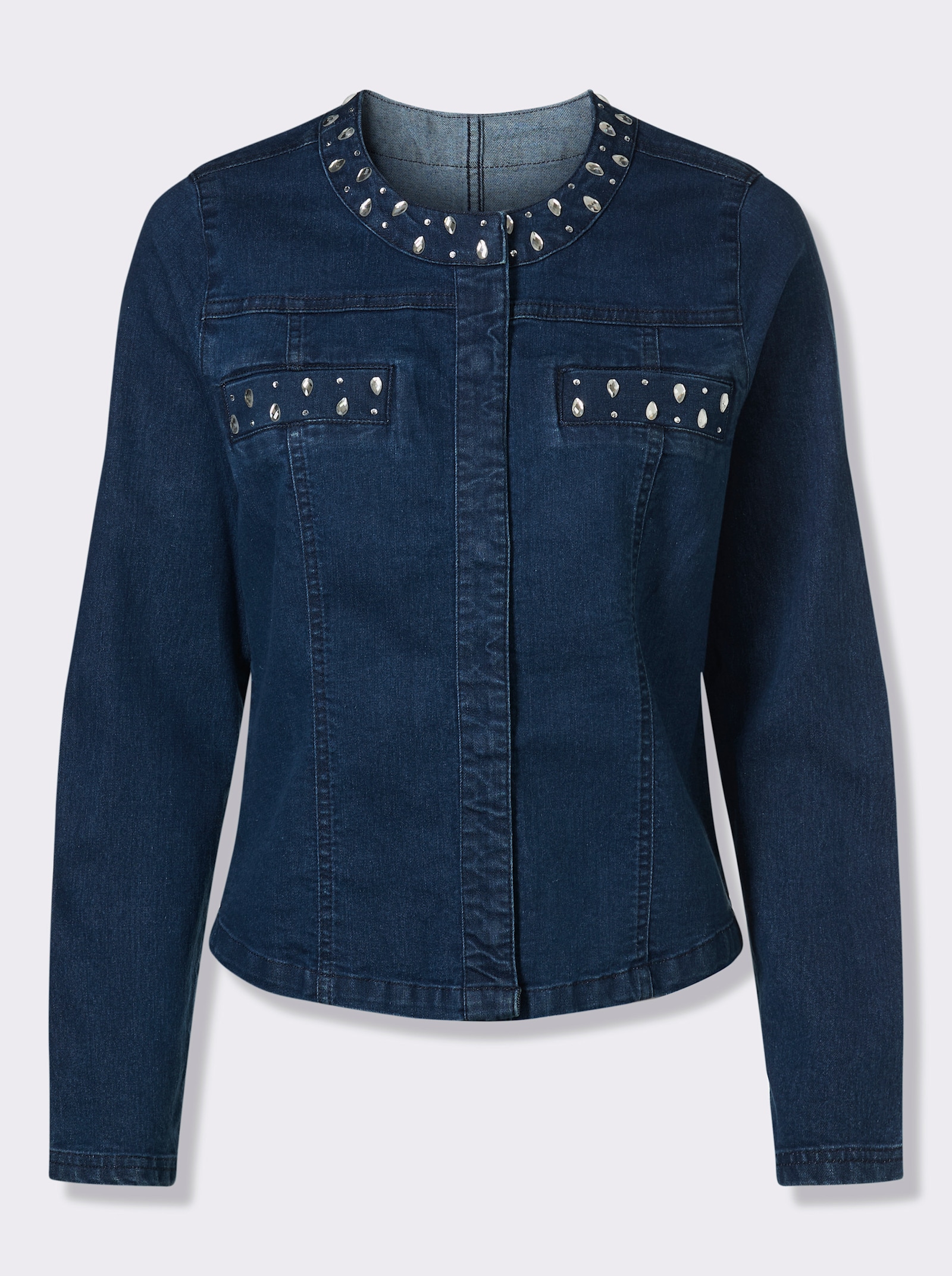 Jeansjacke mit Glitzersteinchen - blue-stone-washed
