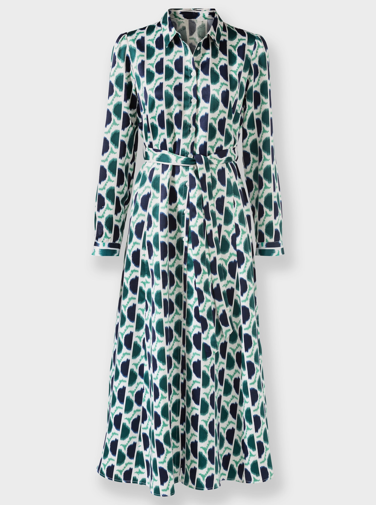 heine Jurk met print en bindceintuur - groen/marine bedrukt