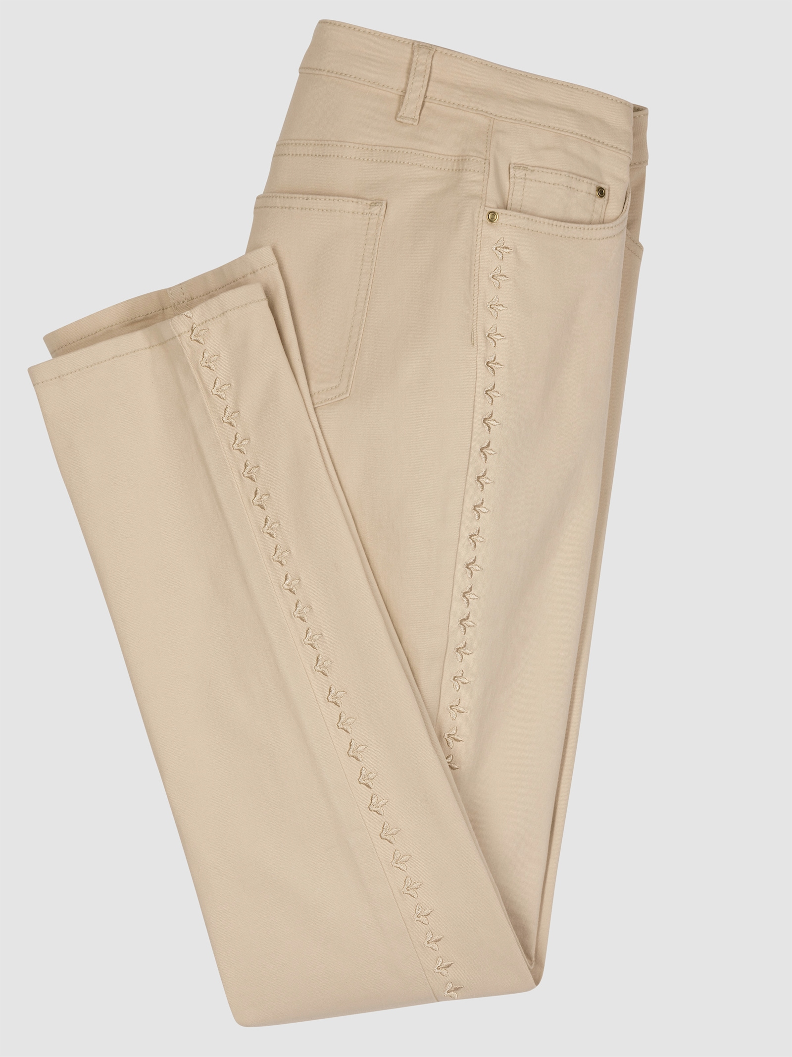 Jeans mit Stickerei an den Seitennähten - sand