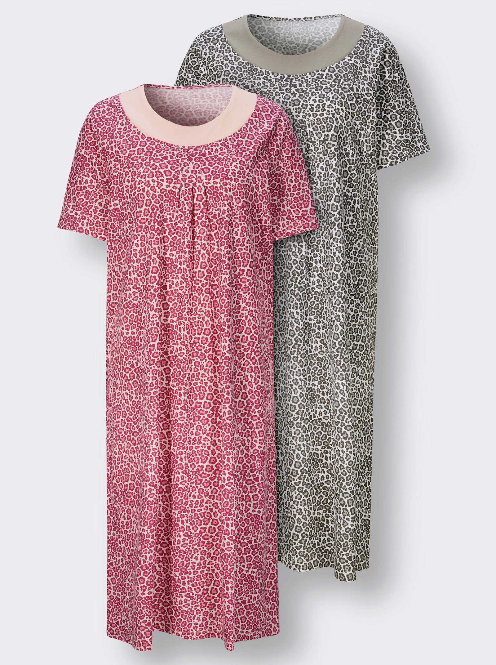 wäschepur Nachthemden im Minimaldessin - weiß-steingrau + hellrosé-altrosa