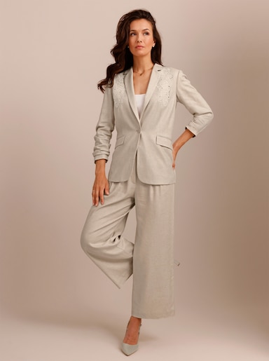 CREATION L PREMIUM Leinenblazer mit Stickerei - sand-meliert