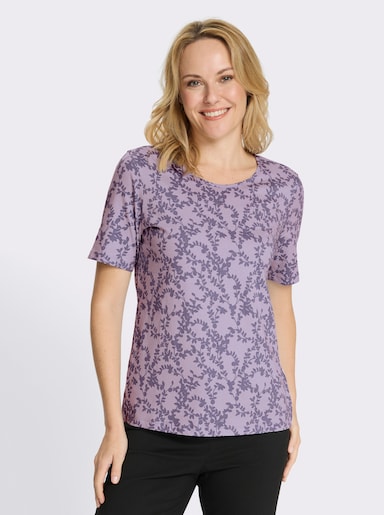 Kurzarmshirt mit floralem Muster - flieder-feige-bedruckt